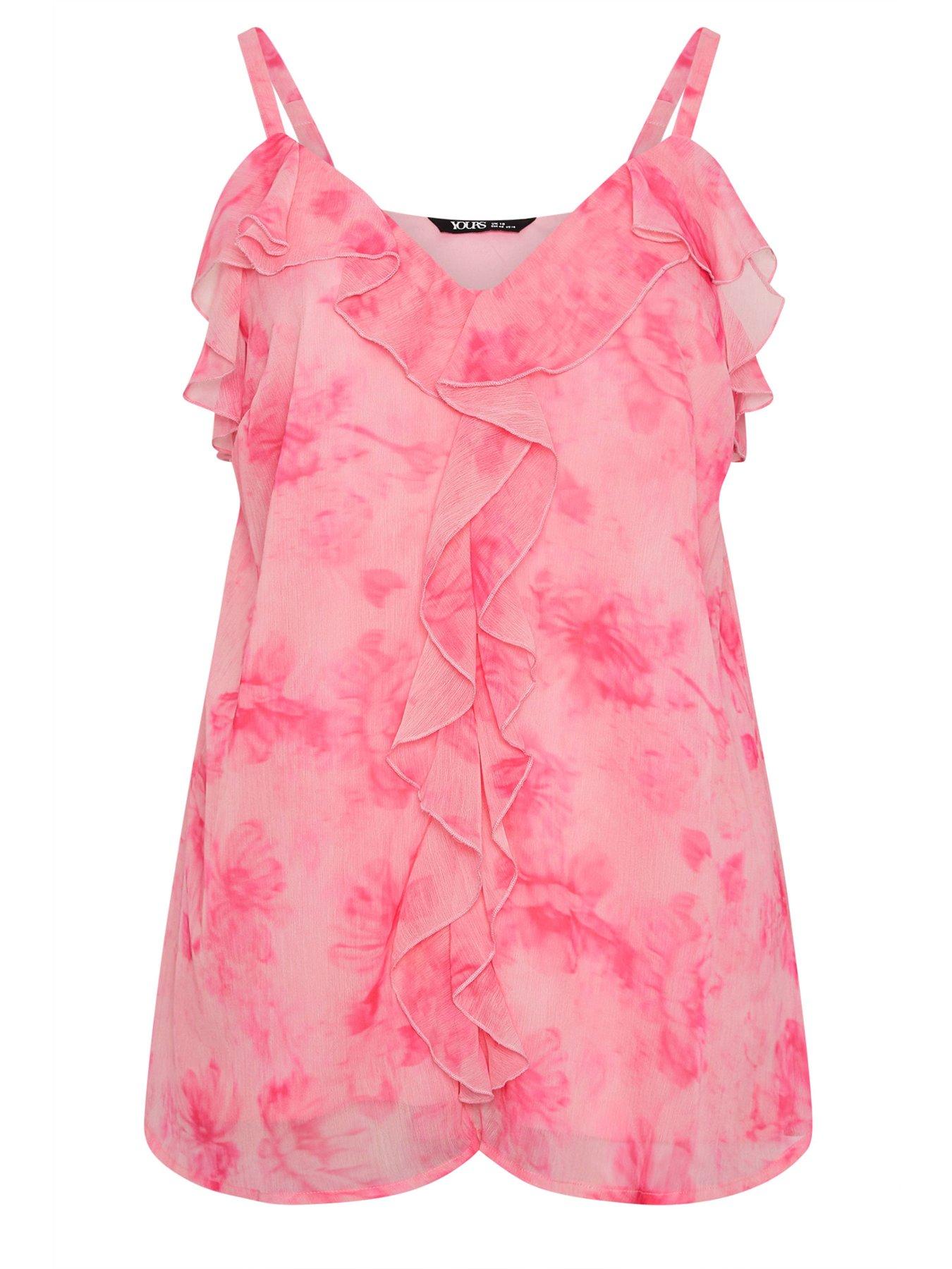 Image 5 of 5 of Yours Curve Floral Ruffle Cami Top - Pink