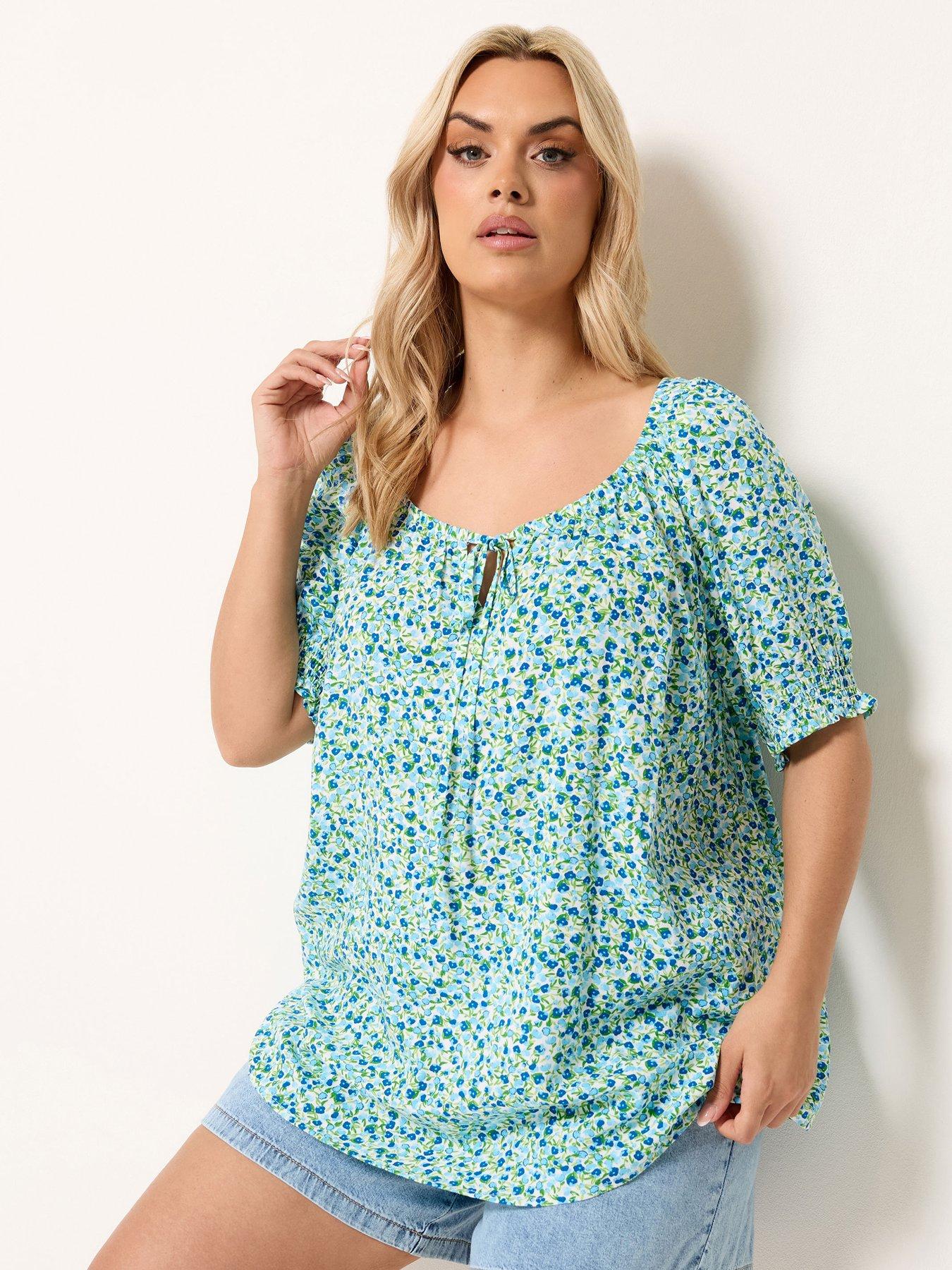 Yours Curve Ditsy Print Gypsy Top - Blue