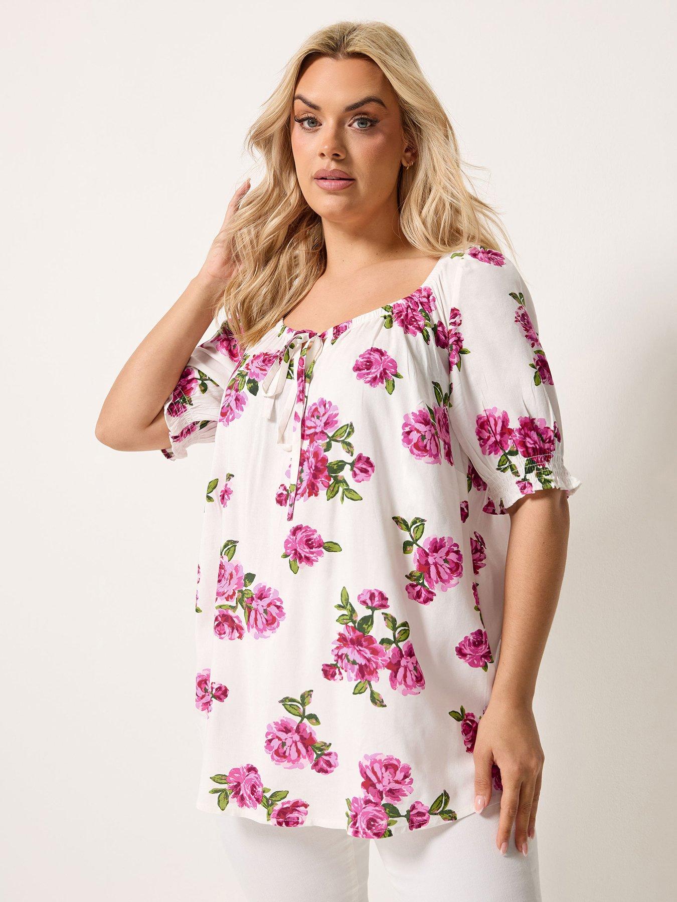 Yours Curve Floral Print Gypsy Top - White