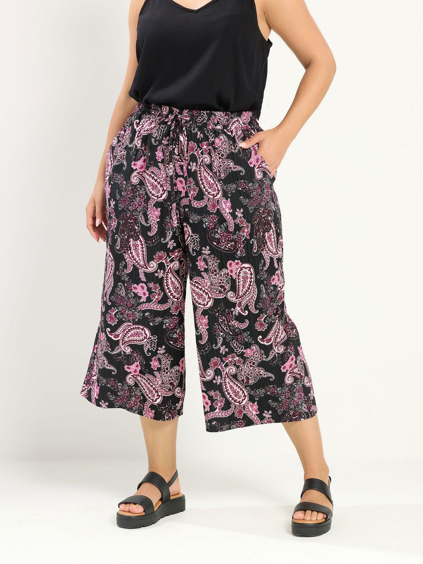 Yours Curve Crinkle Printed Crop Trousers - Pink