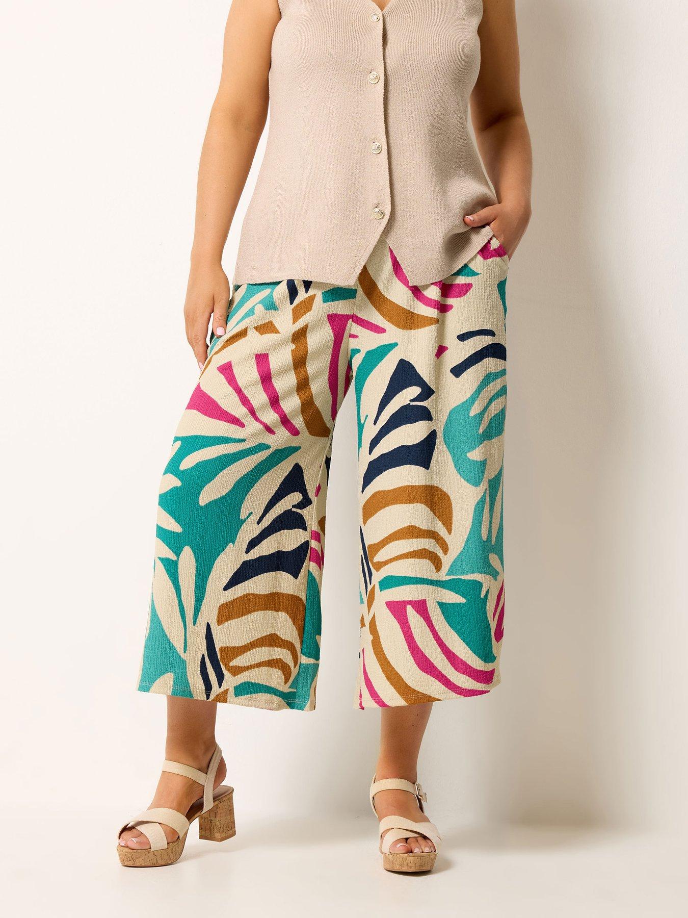 Yours Curve Crinkle Abstract Culotte - Natural