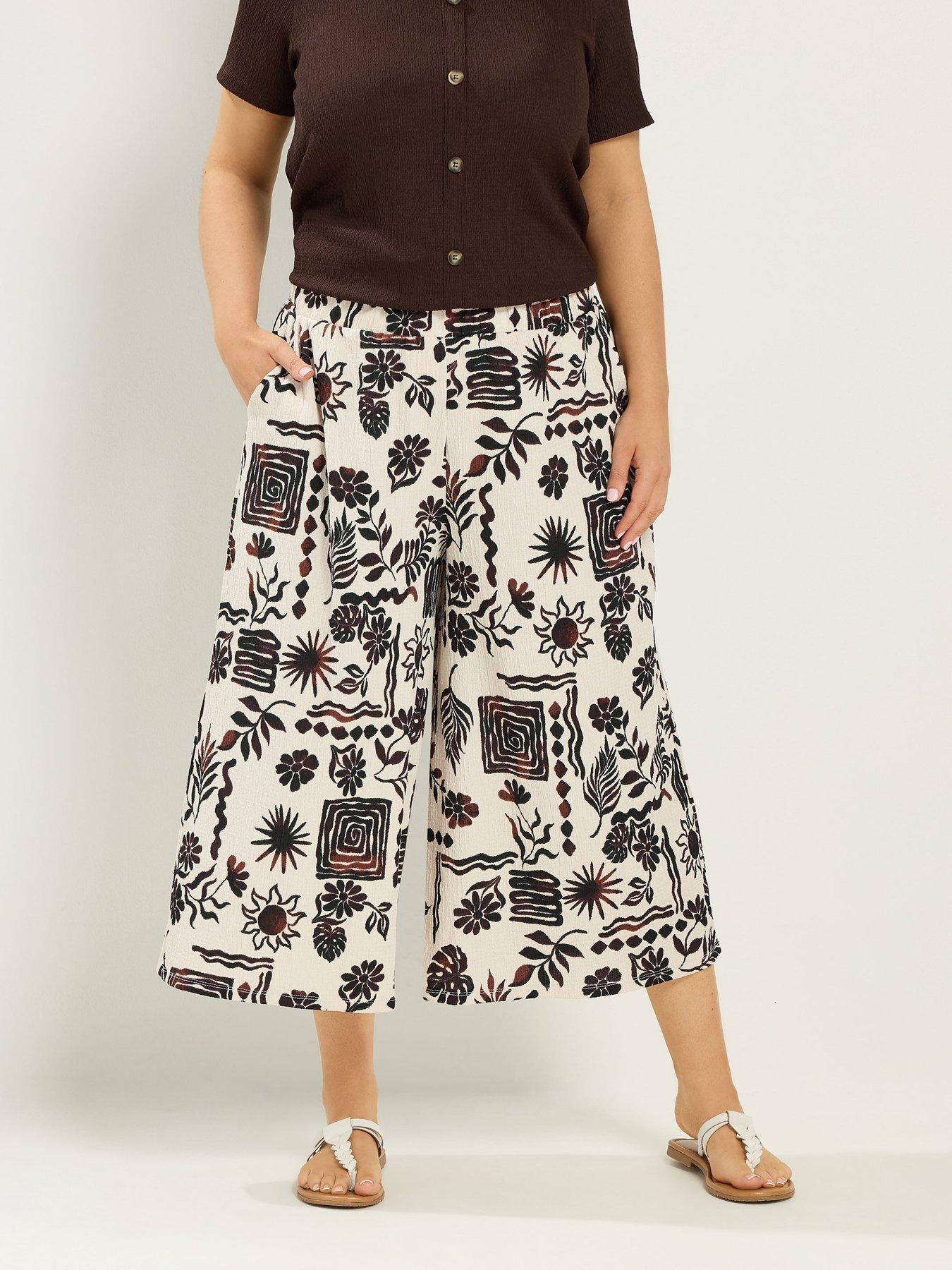 Yours Curve Sun Print Culottes - Cream