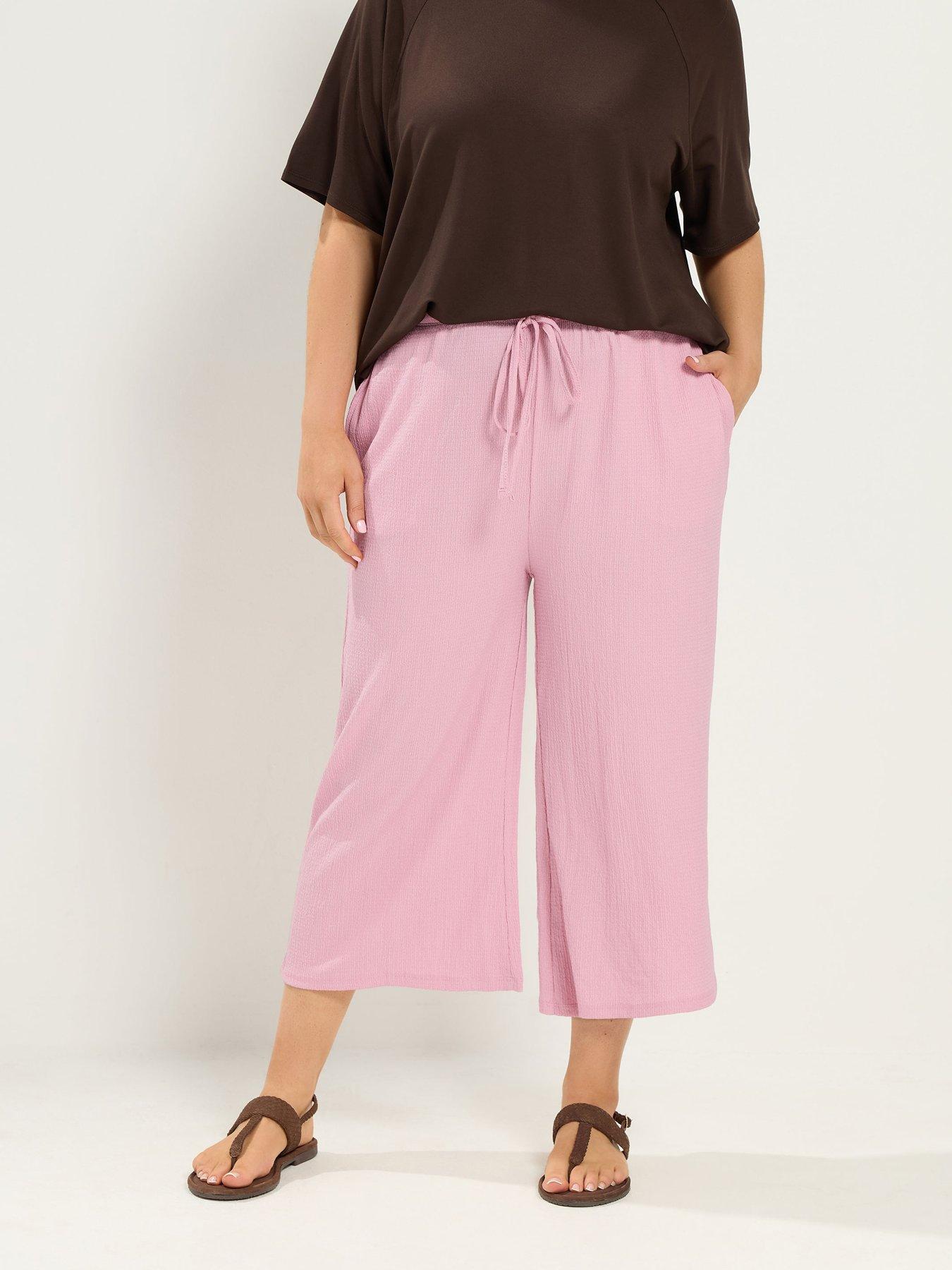 Yours Curve Crinkle Skinny Waist Culottes - Pink