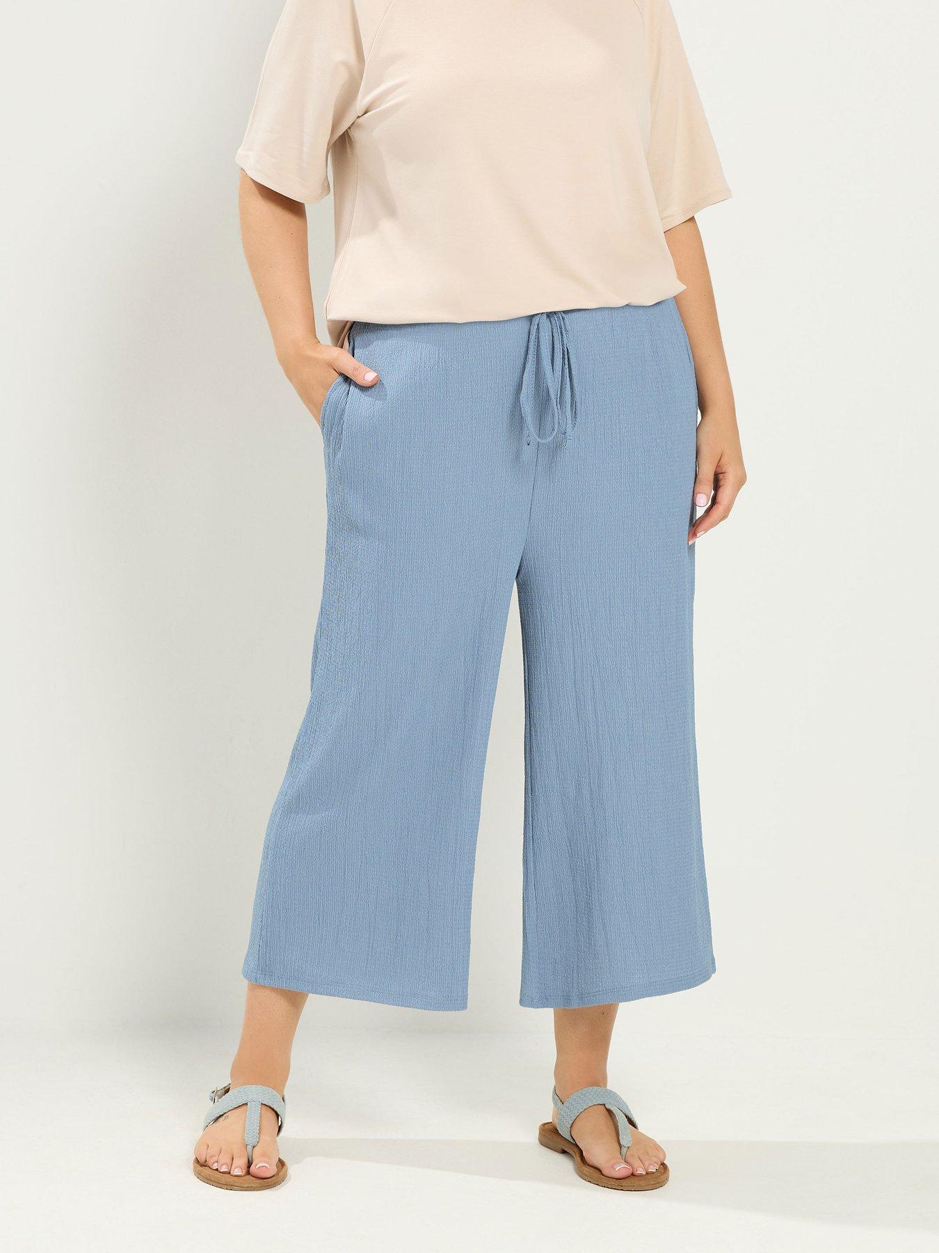 Yours Curve Crinkle Skinny Waist Culotte - Blue