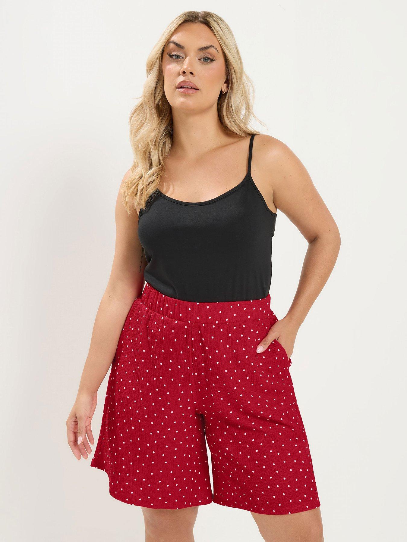 Image 1 of 4 of Yours Curve Polka Dot Crinkle Shorts - Red