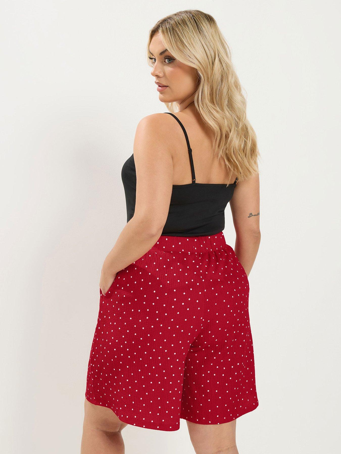 Image 2 of 4 of Yours Curve Polka Dot Crinkle Shorts - Red