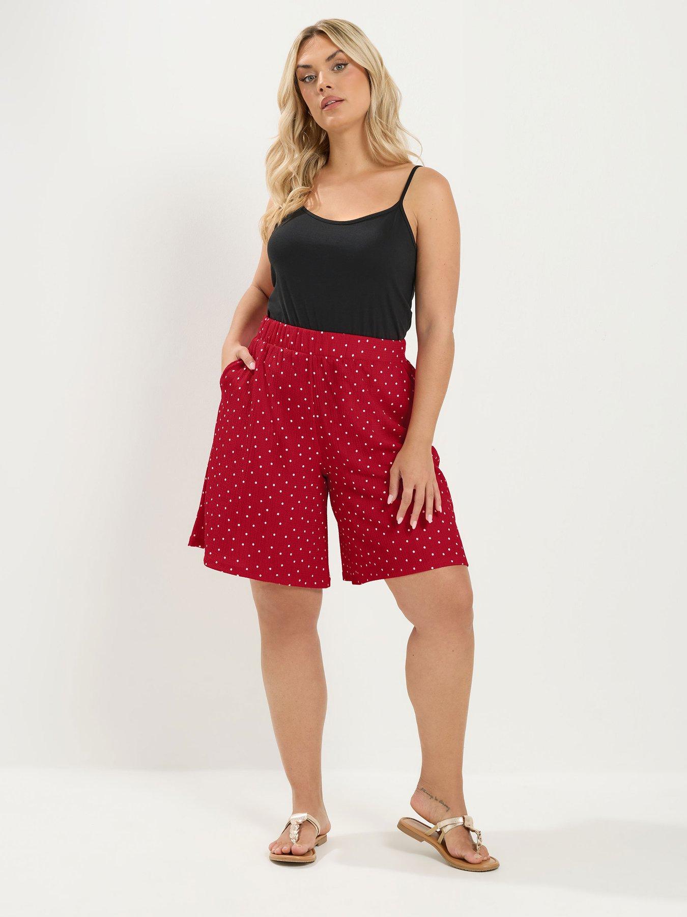 Image 3 of 4 of Yours Curve Polka Dot Crinkle Shorts - Red