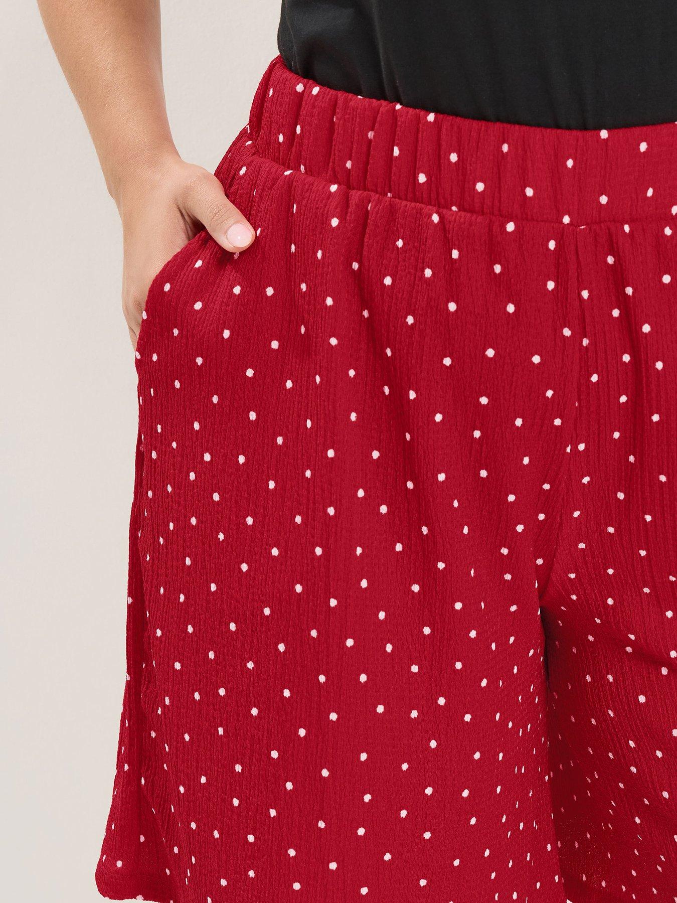 Image 4 of 4 of Yours Curve Polka Dot Crinkle Shorts - Red