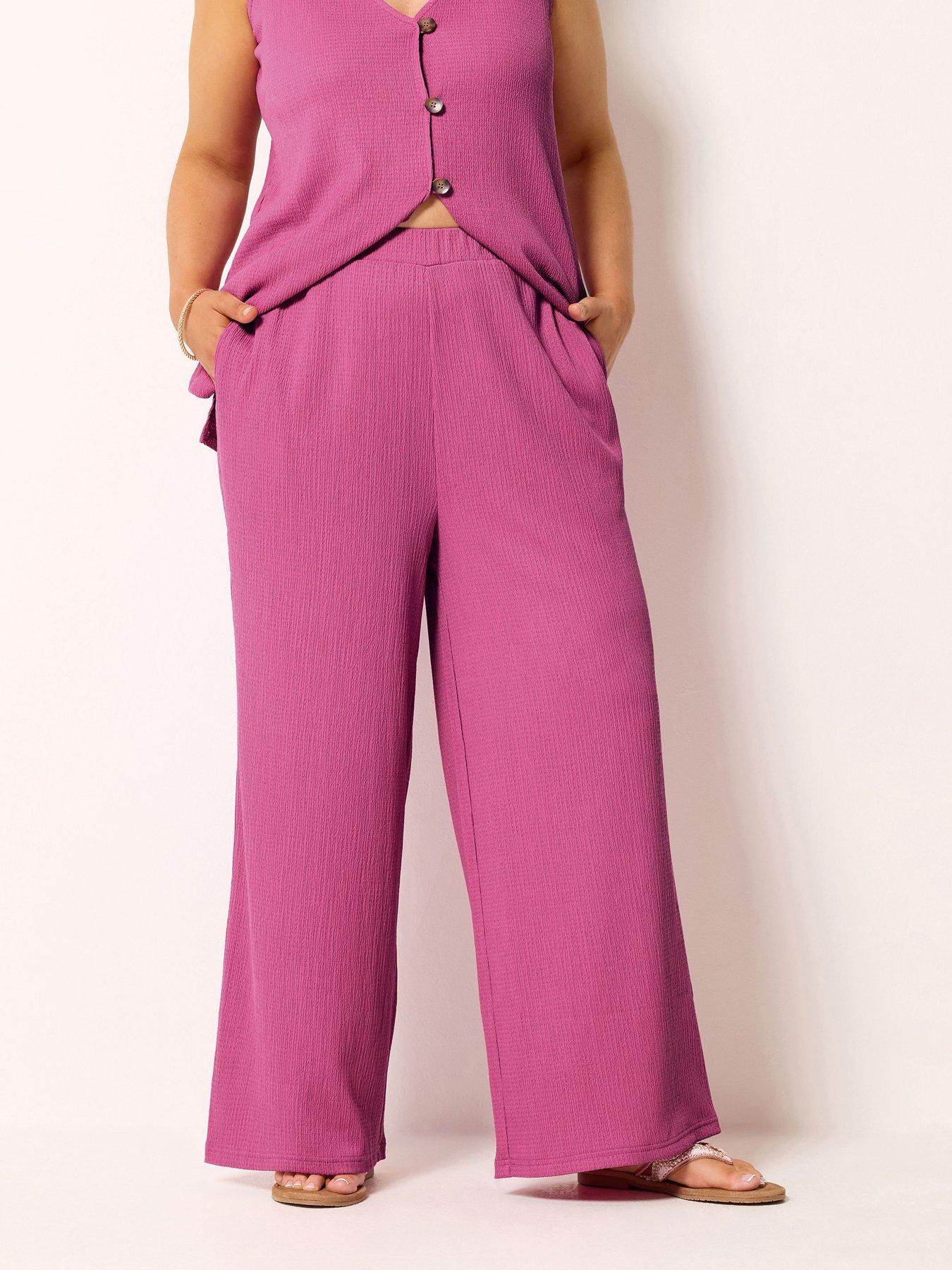 Yours Curve Textured Wide Leg Co Ord Trousers- Pink