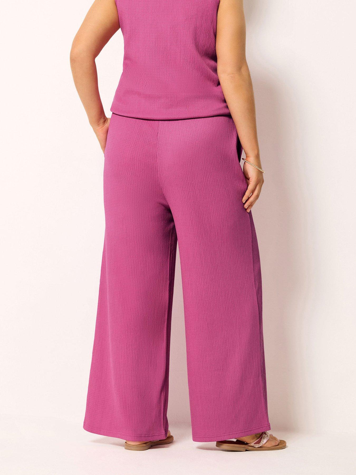 Image 2 of 4 of Yours Curve Textured Wide Leg Co Ord Trousers- Pink