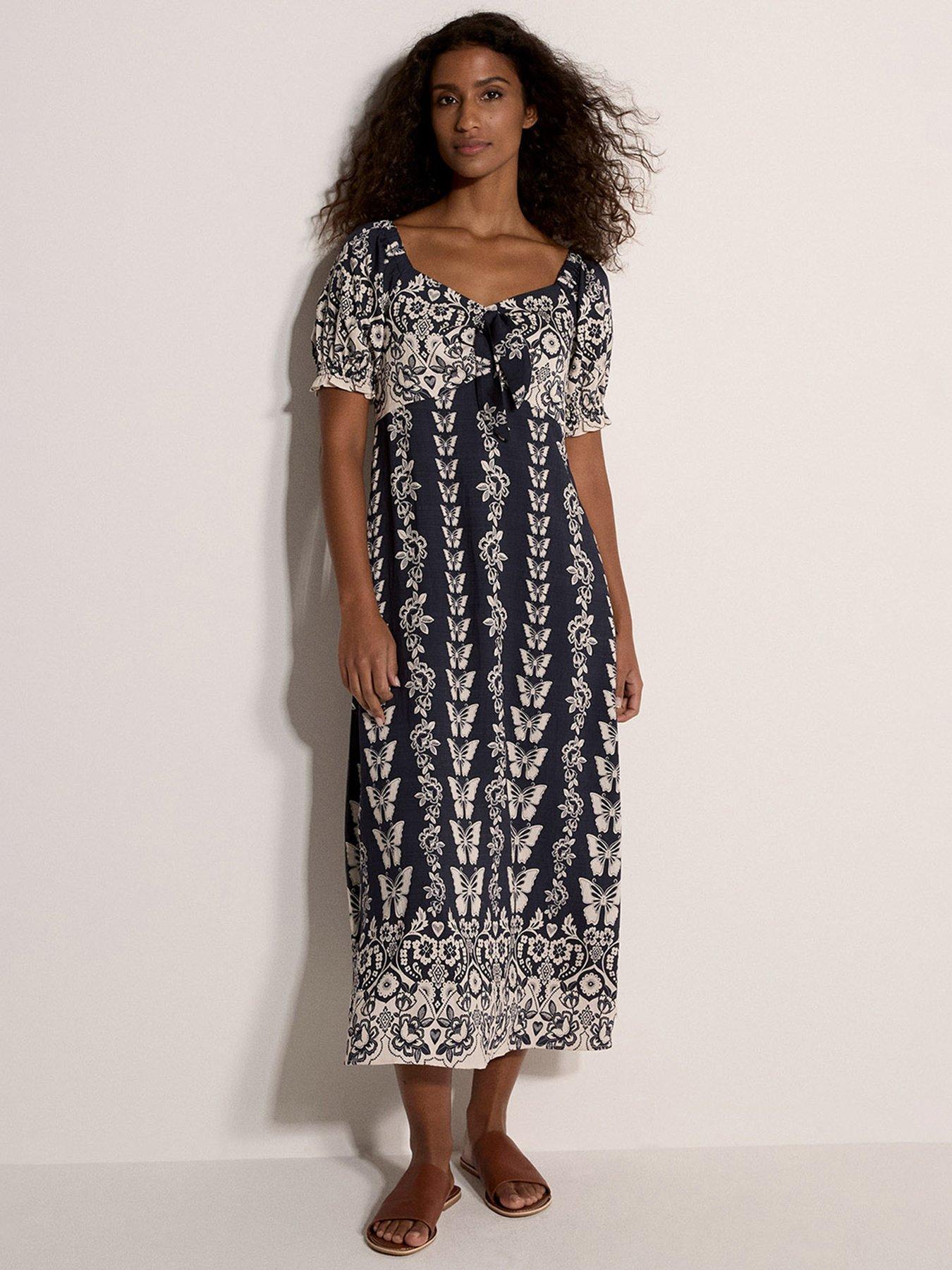Apricot Butterflies Print Dress - Blue