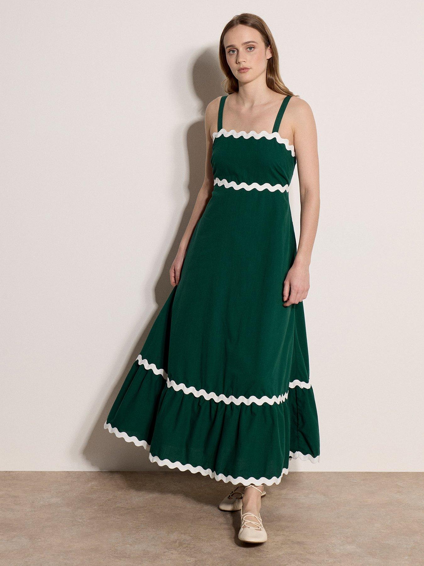 Apricot Ric Rac Trim Midaxi Dress - Green