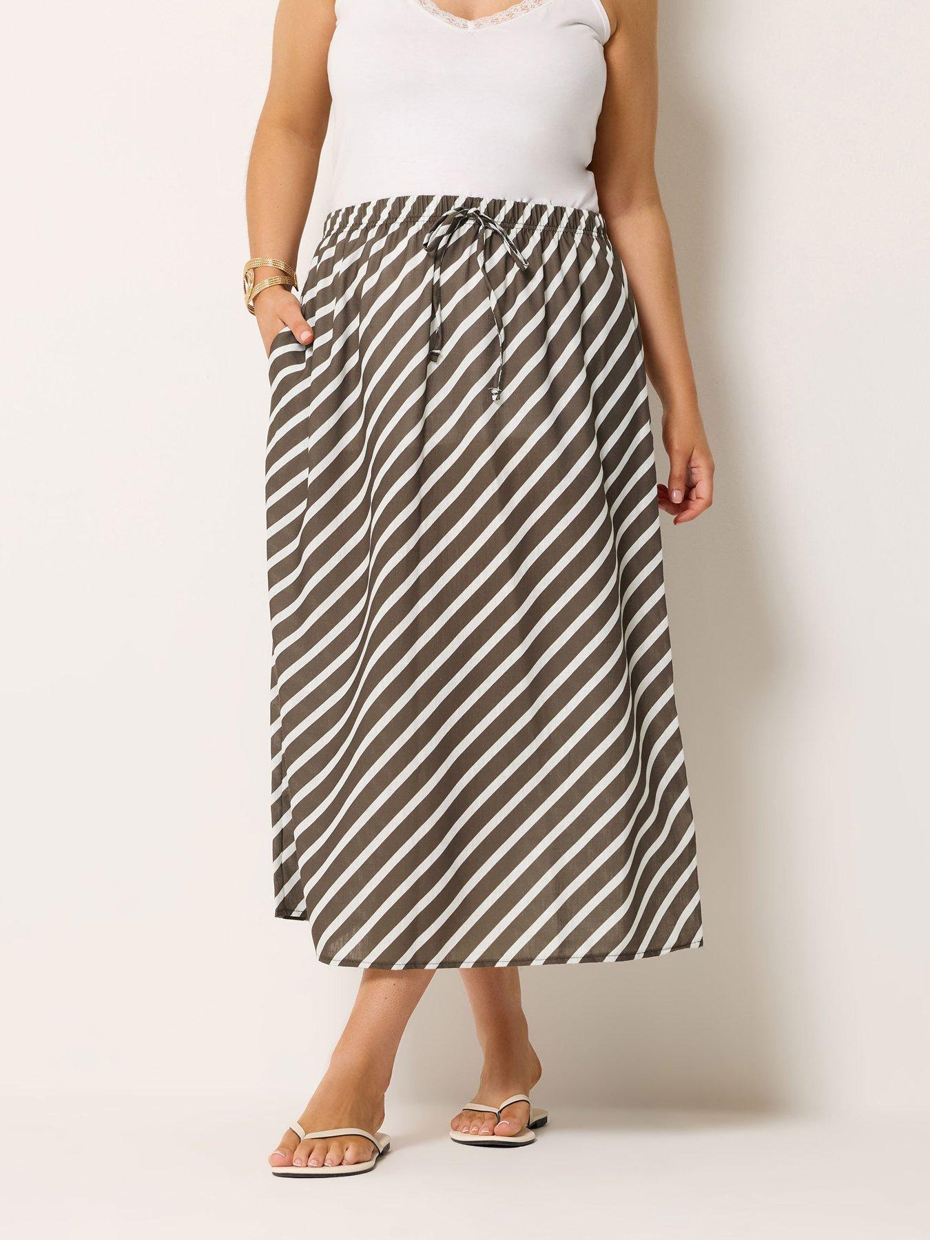 Image 1 of 5 of Yours Curve Linen Look Stripe Skirt