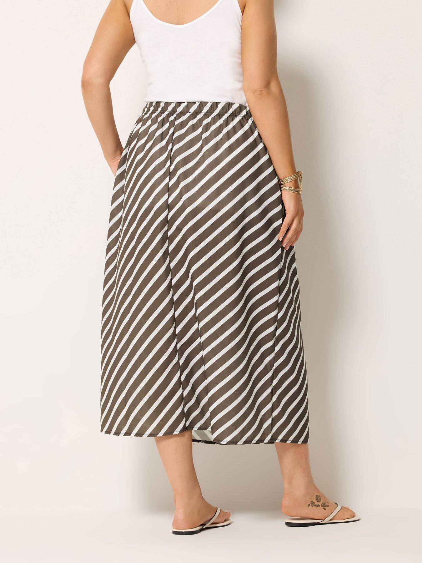 Image 2 of 5 of Yours Curve Linen Look Stripe Skirt