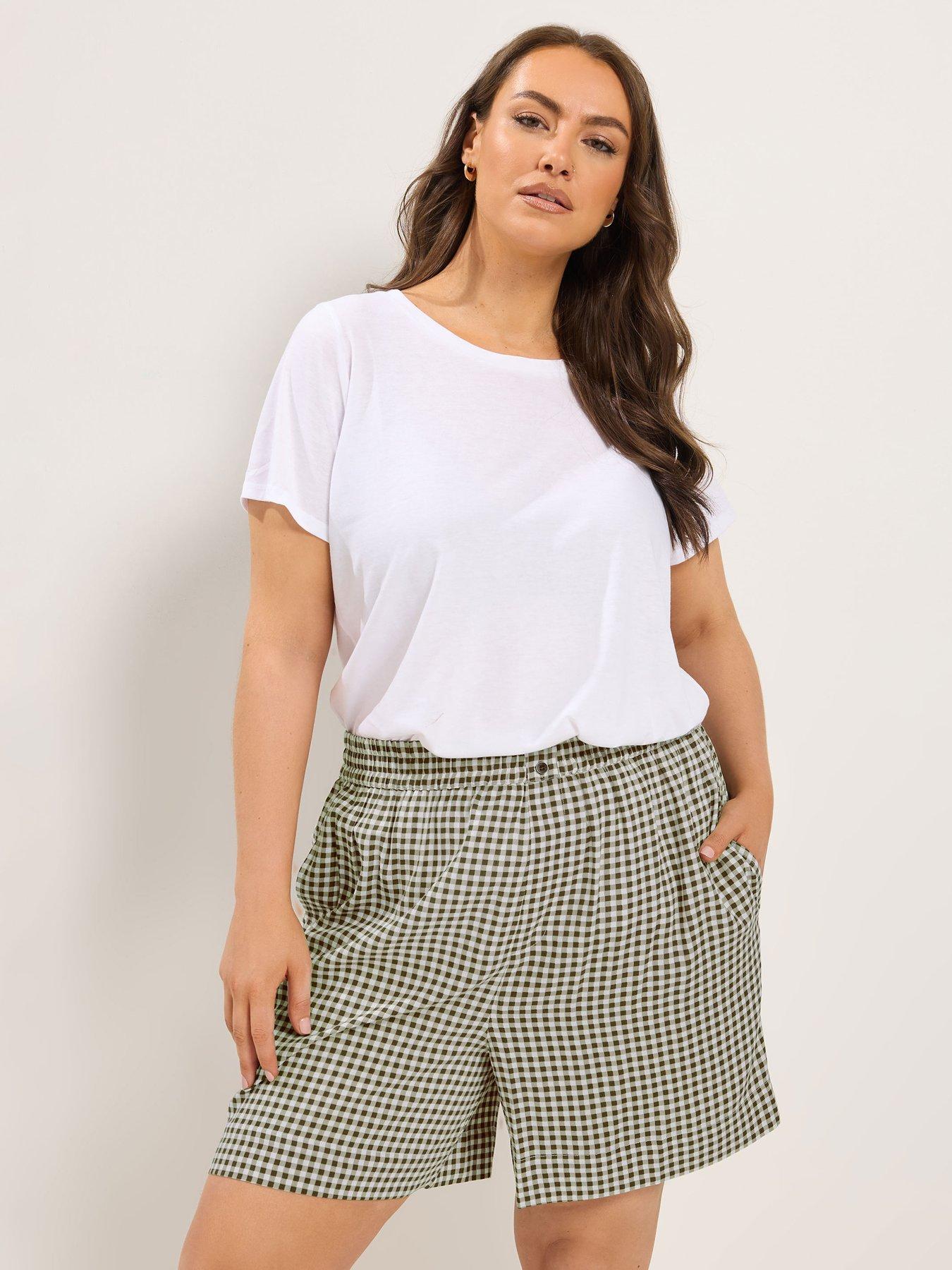 Yours Curve Gingham Shorts - Brown