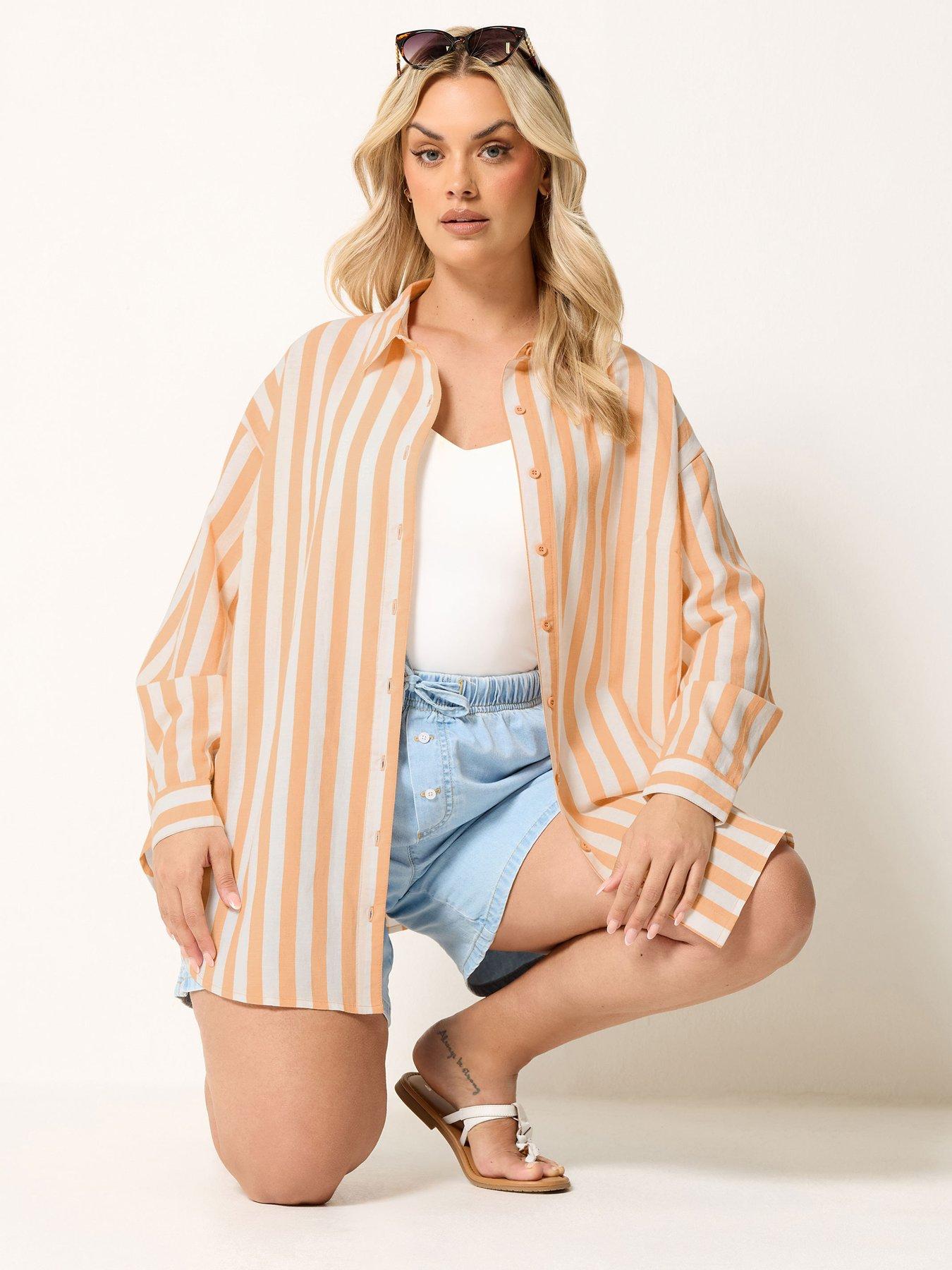 Image 1 of 4 of Yours Curve Printed Long Sleeve Linen Shirt - Orange