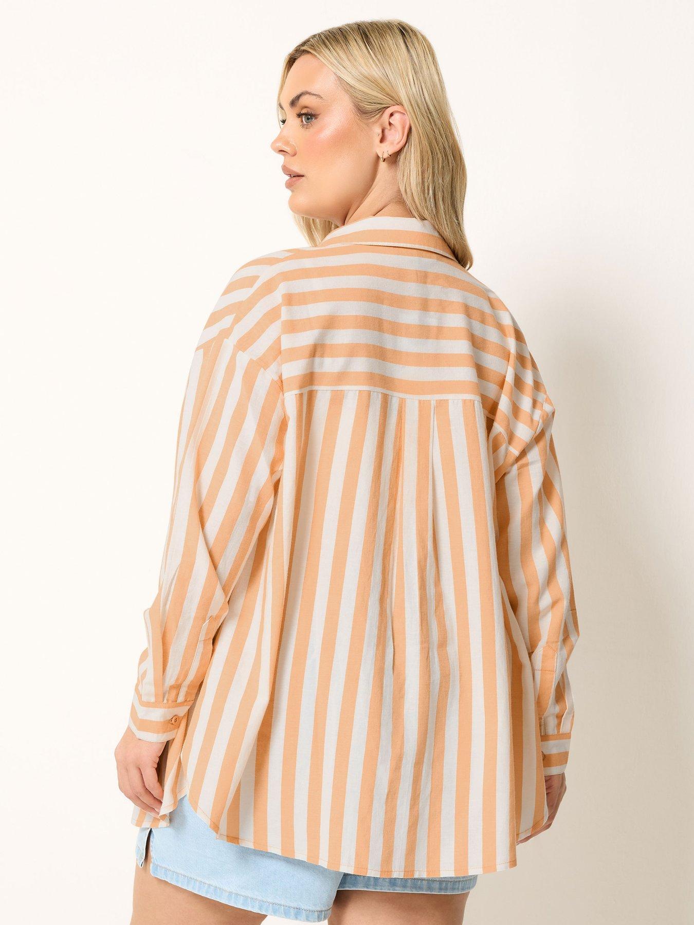 Image 2 of 4 of Yours Curve Printed Long Sleeve Linen Shirt - Orange