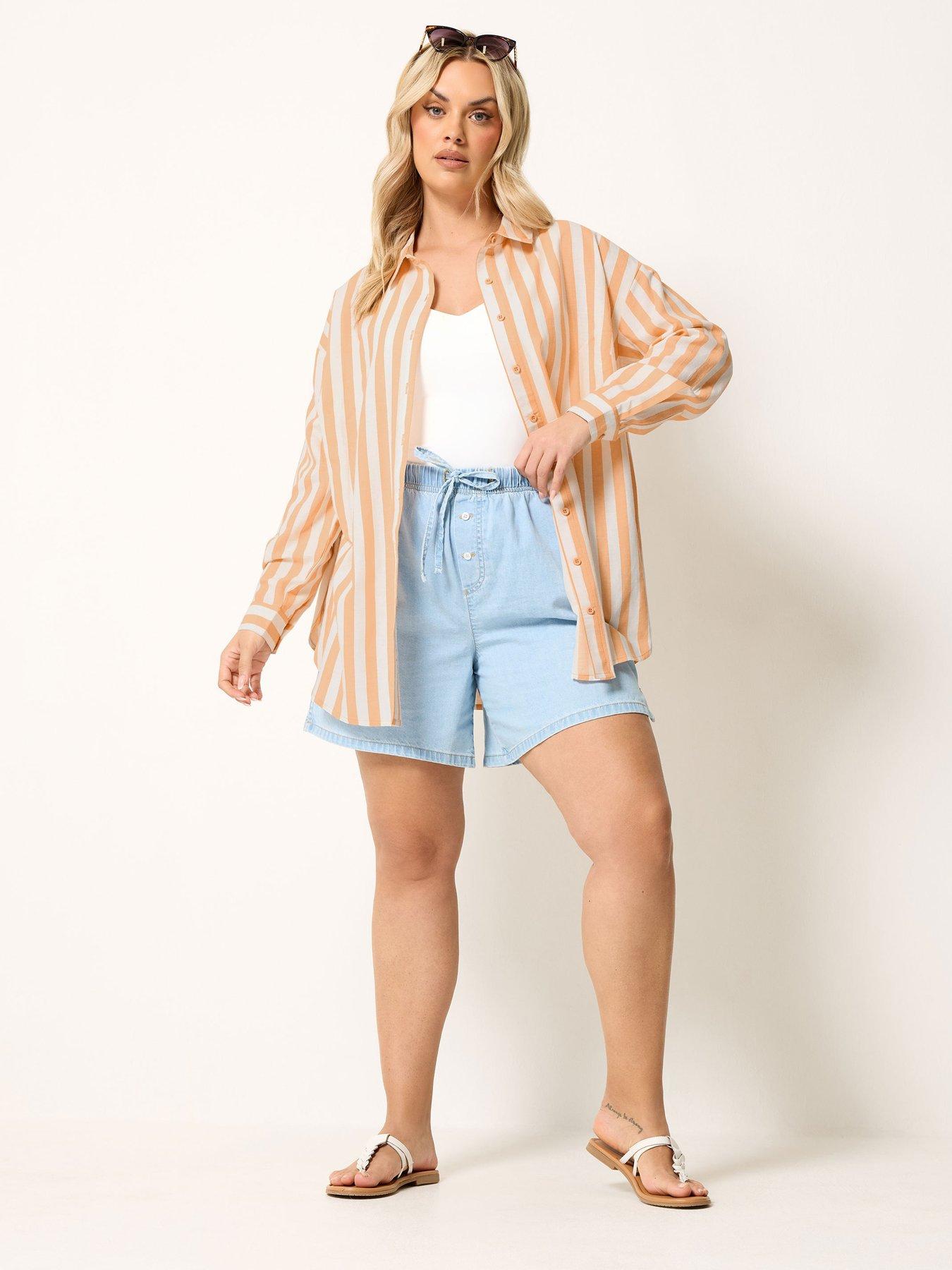 Image 3 of 4 of Yours Curve Printed Long Sleeve Linen Shirt - Orange