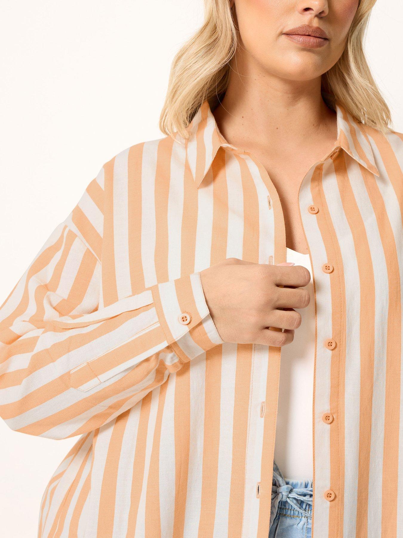 Image 4 of 4 of Yours Curve Printed Long Sleeve Linen Shirt - Orange