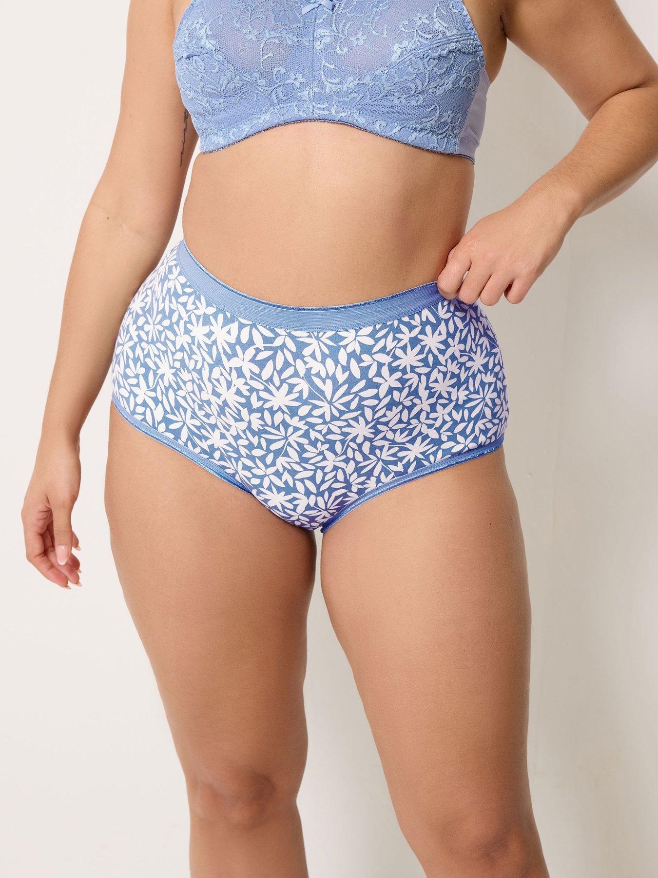 Image 3 of 4 of Yours Curve 5 Pack Leaf Print Full Briefs - Blue