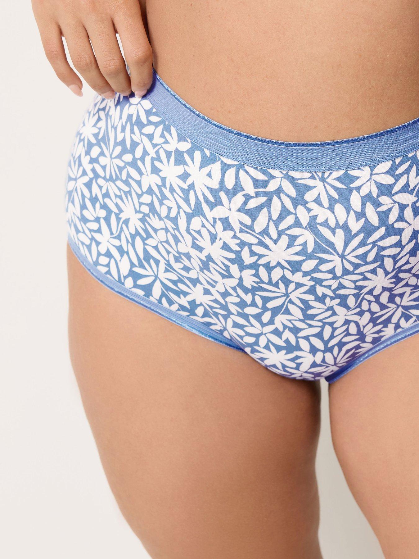 Image 4 of 4 of Yours Curve 5 Pack Leaf Print Full Briefs - Blue