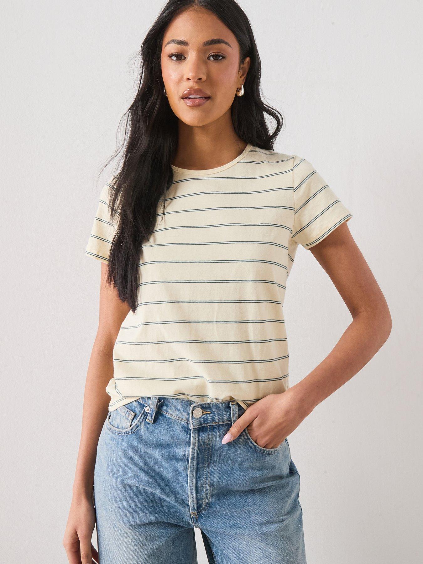 Image 1 of 6 of Mango Striped Cotton T-shirt - Yellow