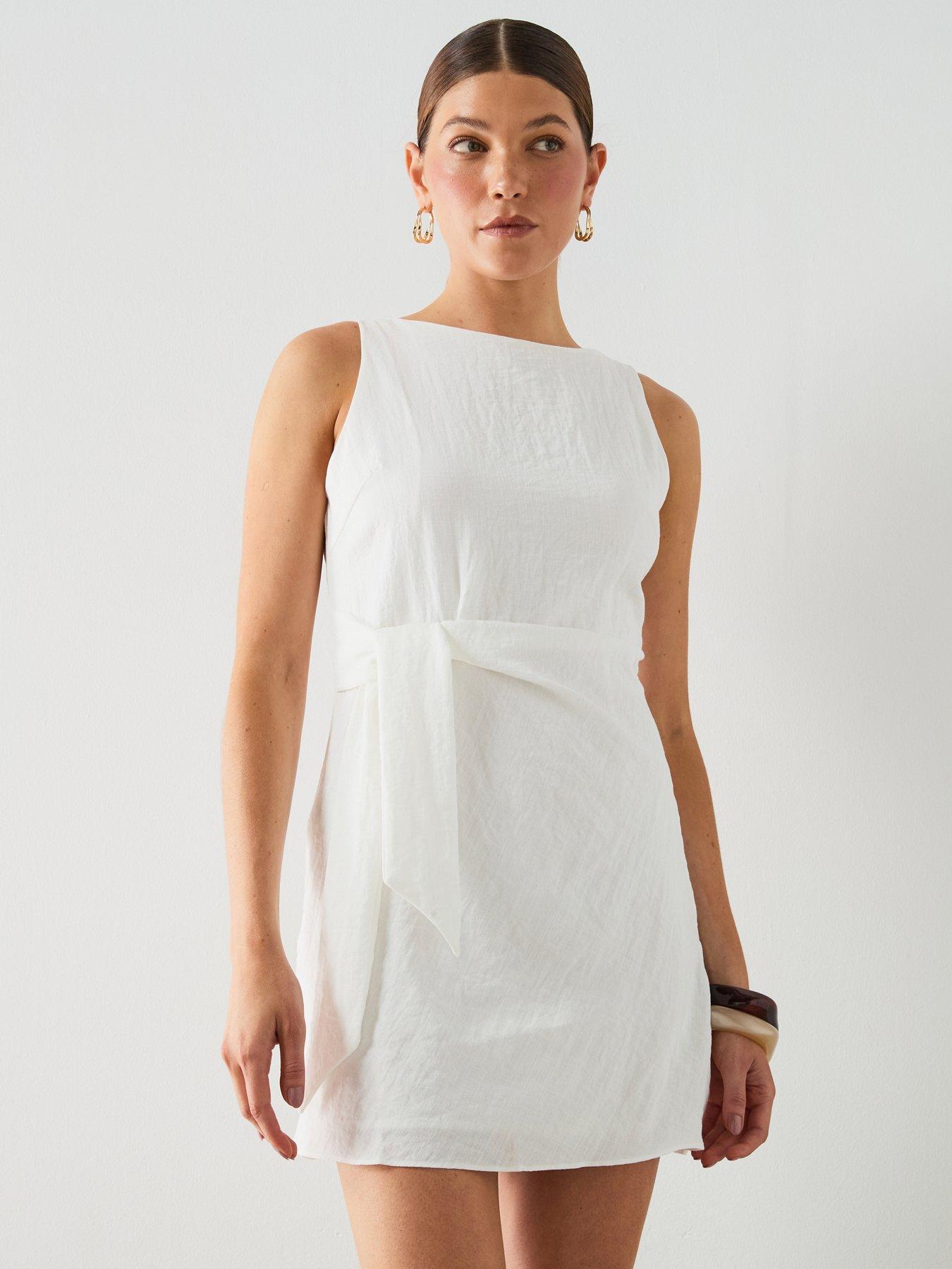 Image 1 of 6 of Mango Bow Short Dress - Ecru