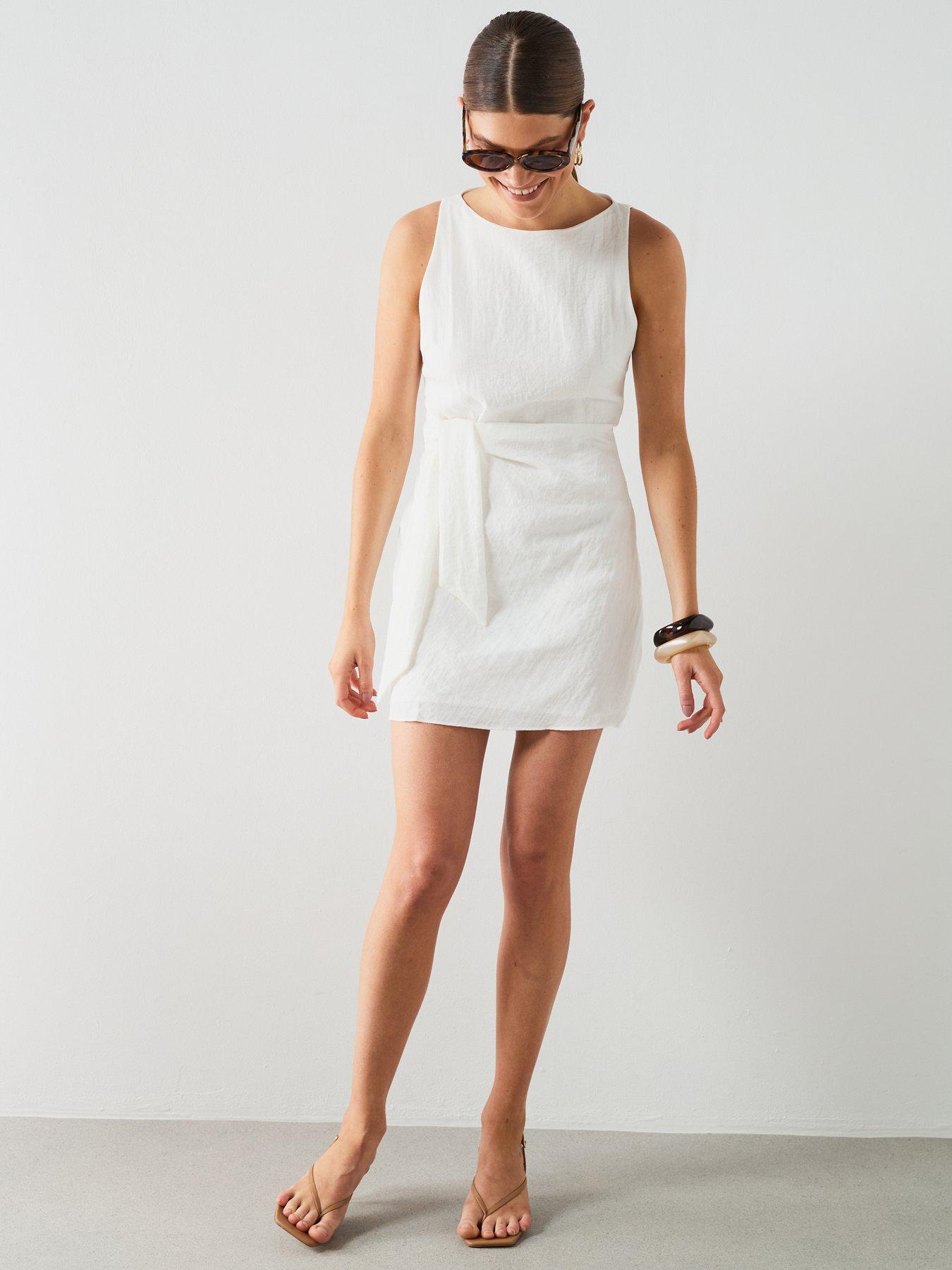 Image 3 of 6 of Mango Bow Short Dress - Ecru