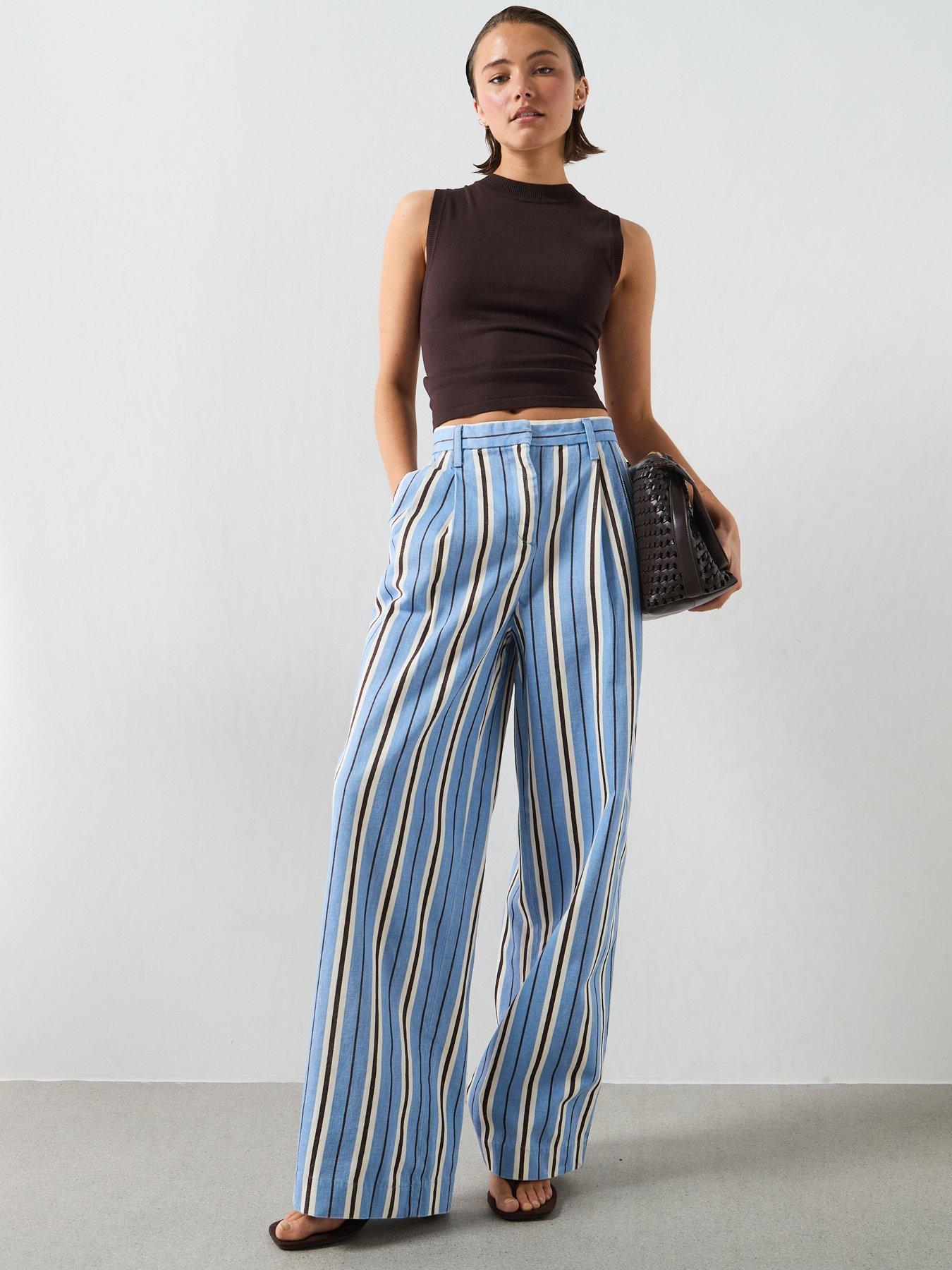 Mango Wide Leg Striped Jeans - Blue