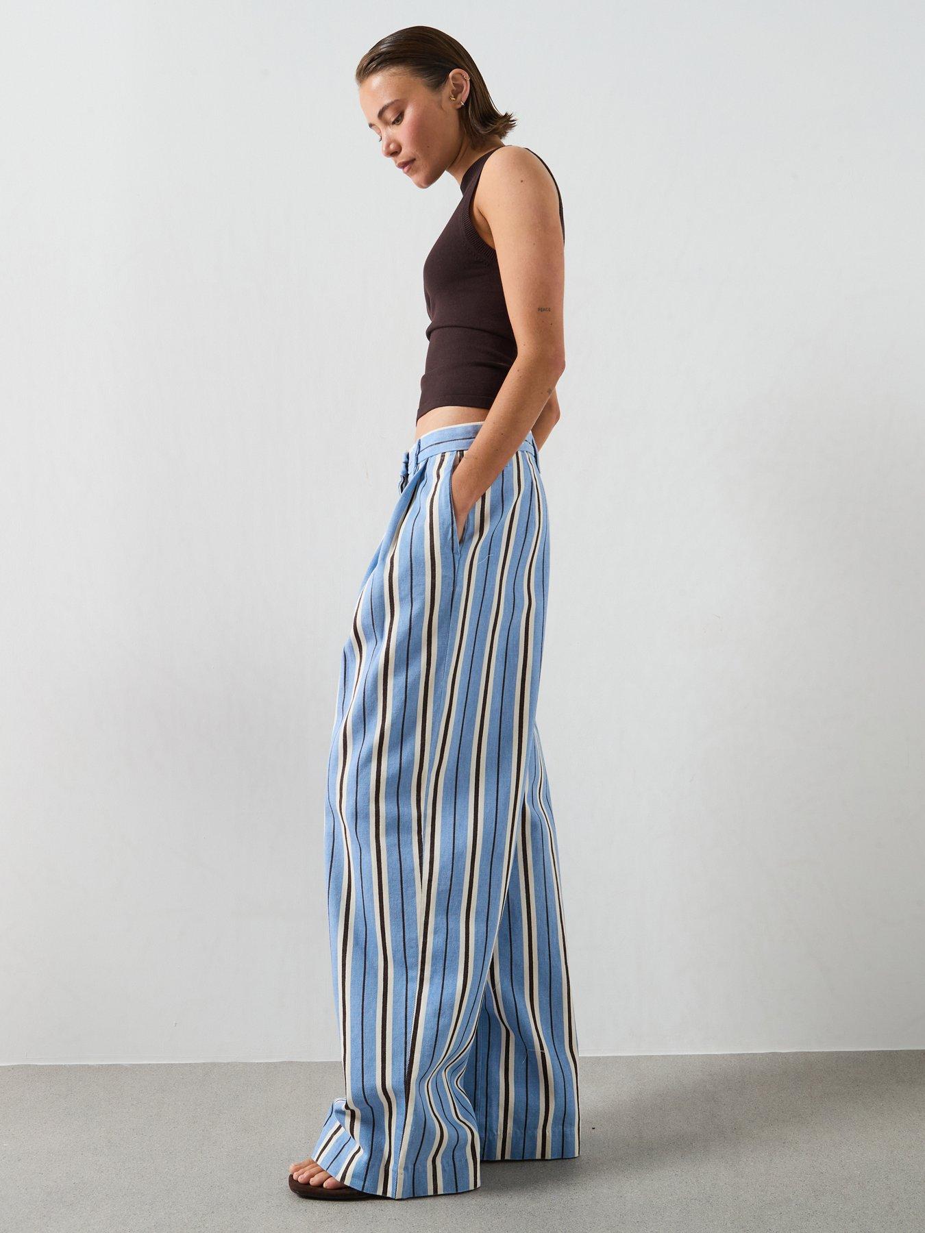 Image 1 of 6 of Mango Wide Leg Striped Jeans - Blue
