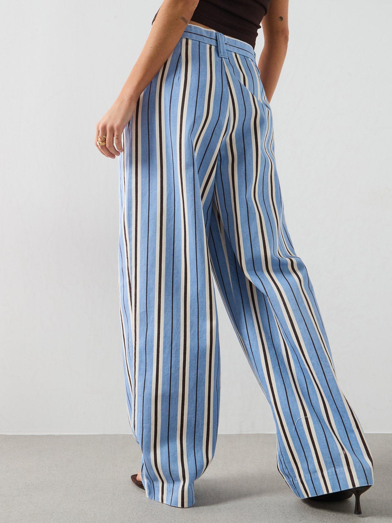 Image 2 of 6 of Mango Wide Leg Striped Jeans - Blue