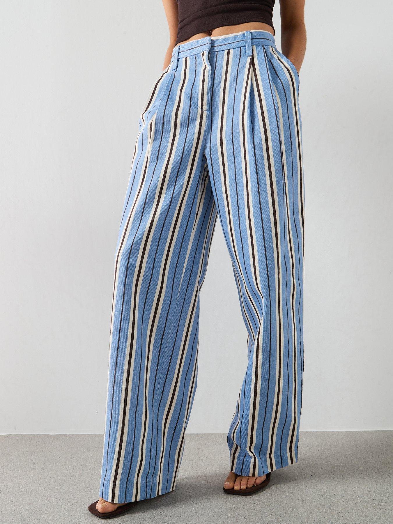 Image 3 of 6 of Mango Wide Leg Striped Jeans - Blue