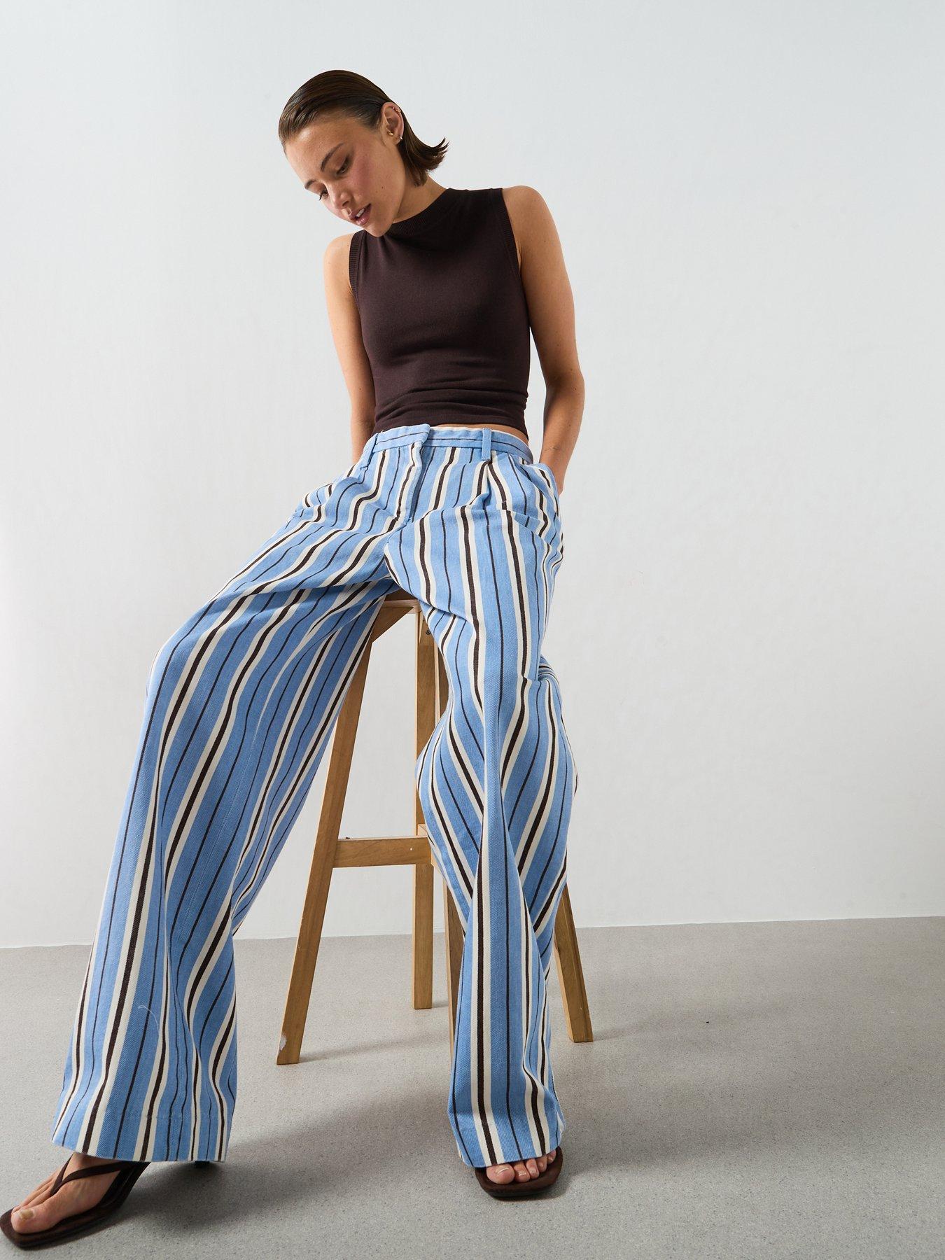 Image 4 of 6 of Mango Wide Leg Striped Jeans - Blue