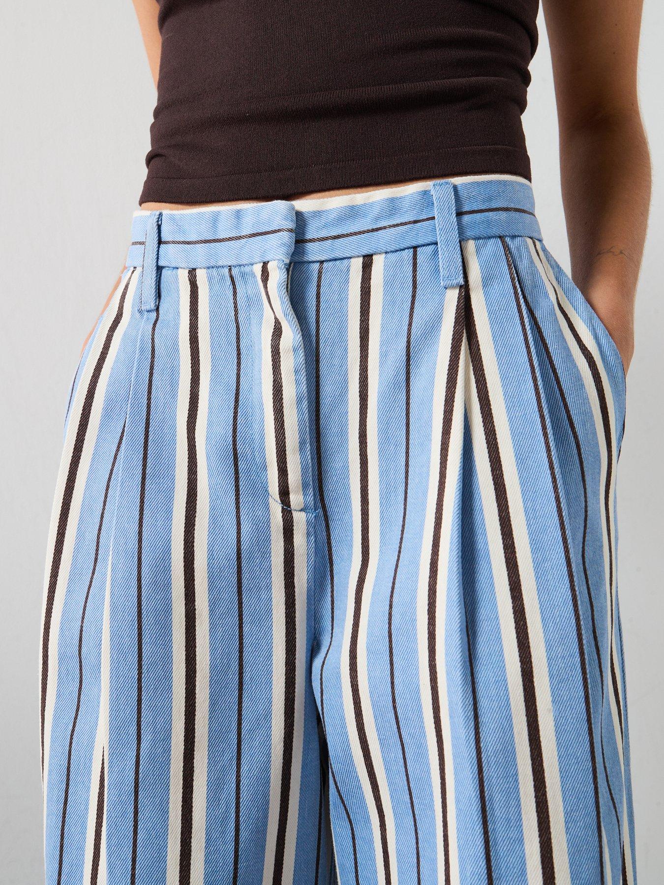 Image 6 of 6 of Mango Wide Leg Striped Jeans - Blue