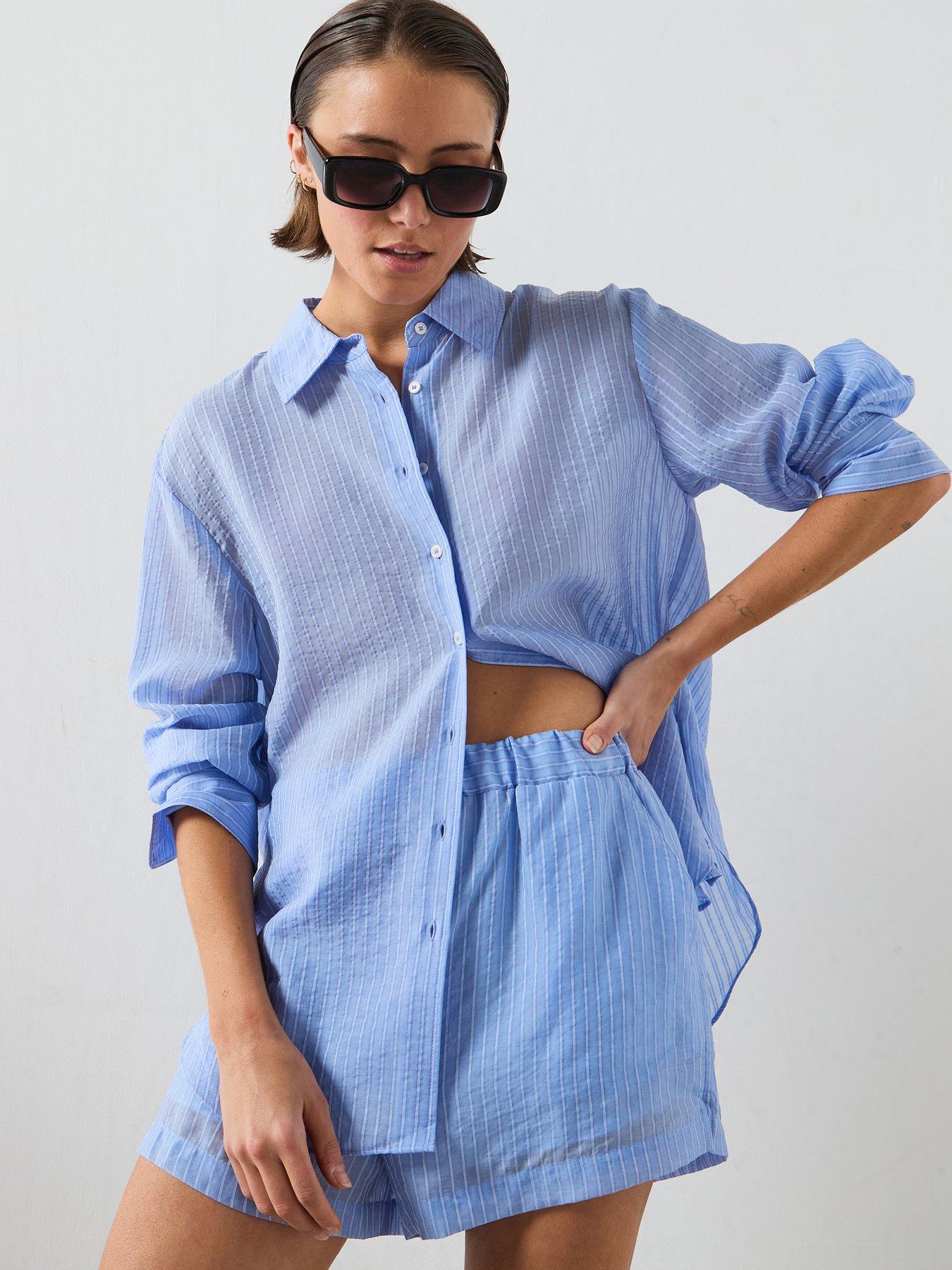 Mango Striped Co-Ord Lyocell Shirt - Blue