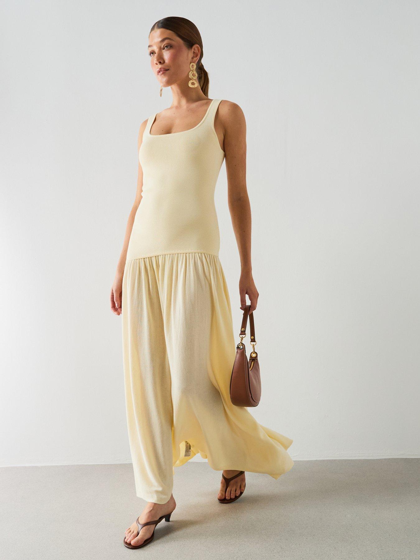 Mango Asymmetric Cut Knitted Dress - Yellow