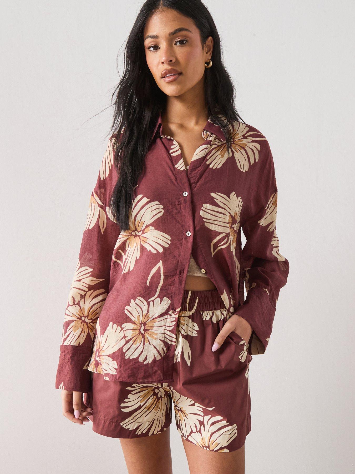 Mango Printed Co-ord Lyocell Shirt - Red