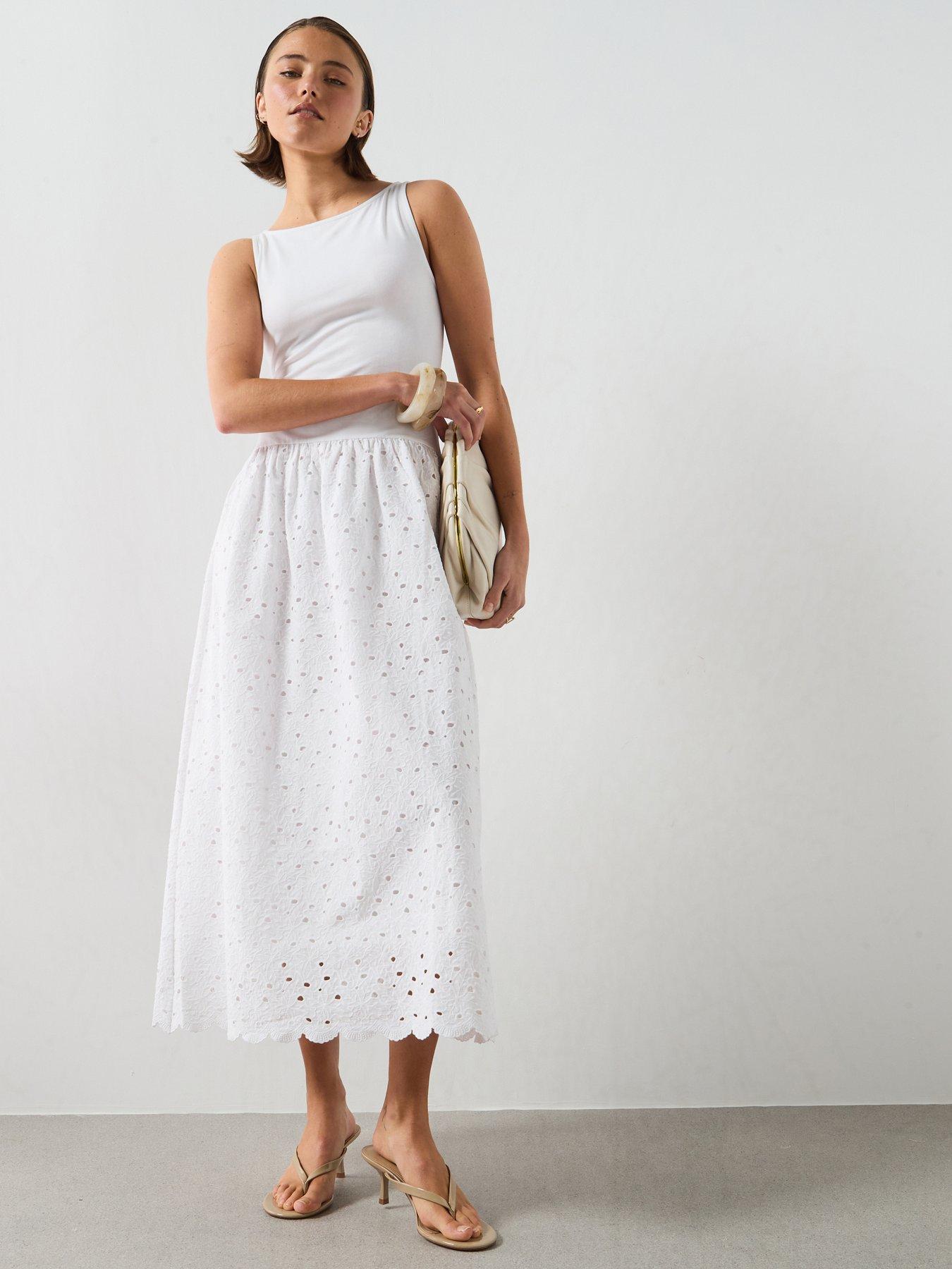 Mango A-Line Dress With Broderie Anglaise Embroidery - White