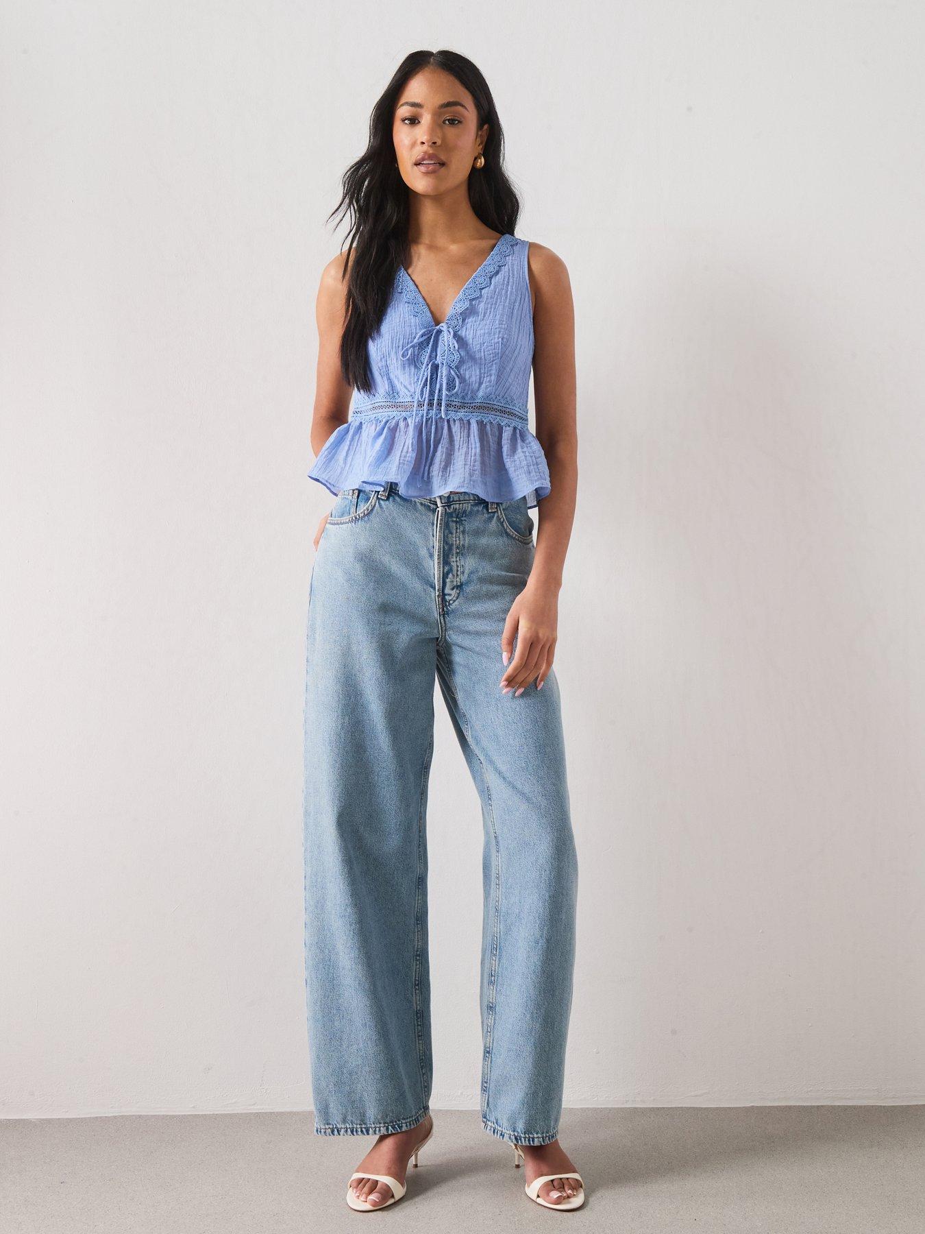 Image 3 of 6 of Mango Lyocell Top With Contrasting Trim - Blue