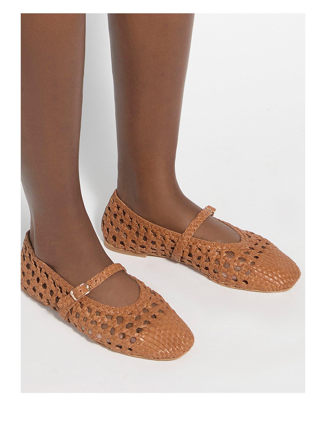 Dune London Woven Mary Jane Ballet Flats - Tan