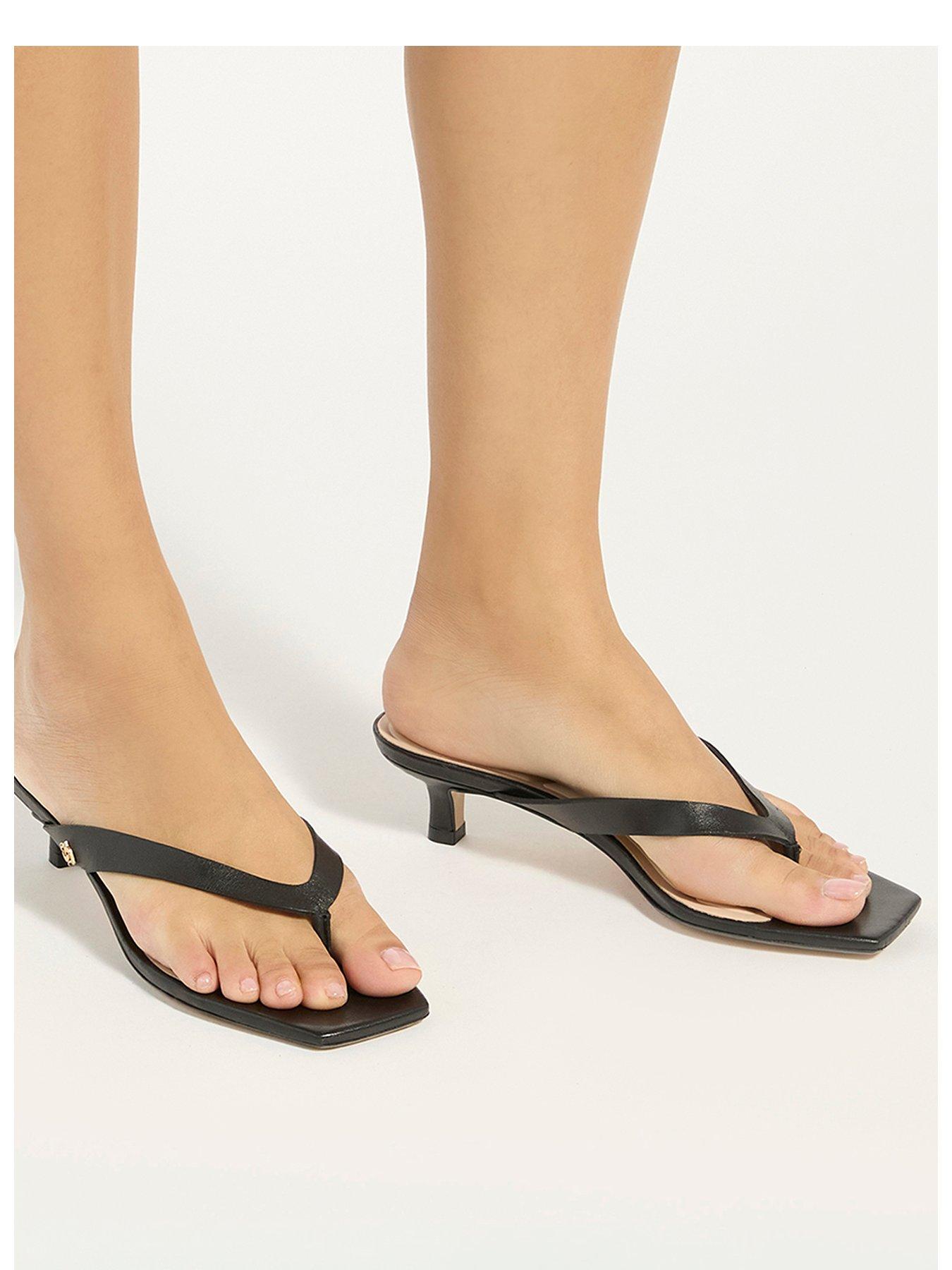 Image 1 of 6 of Dune London Manic Square Toe Kitten Heel Flip Flop Thong Sandals - Black
