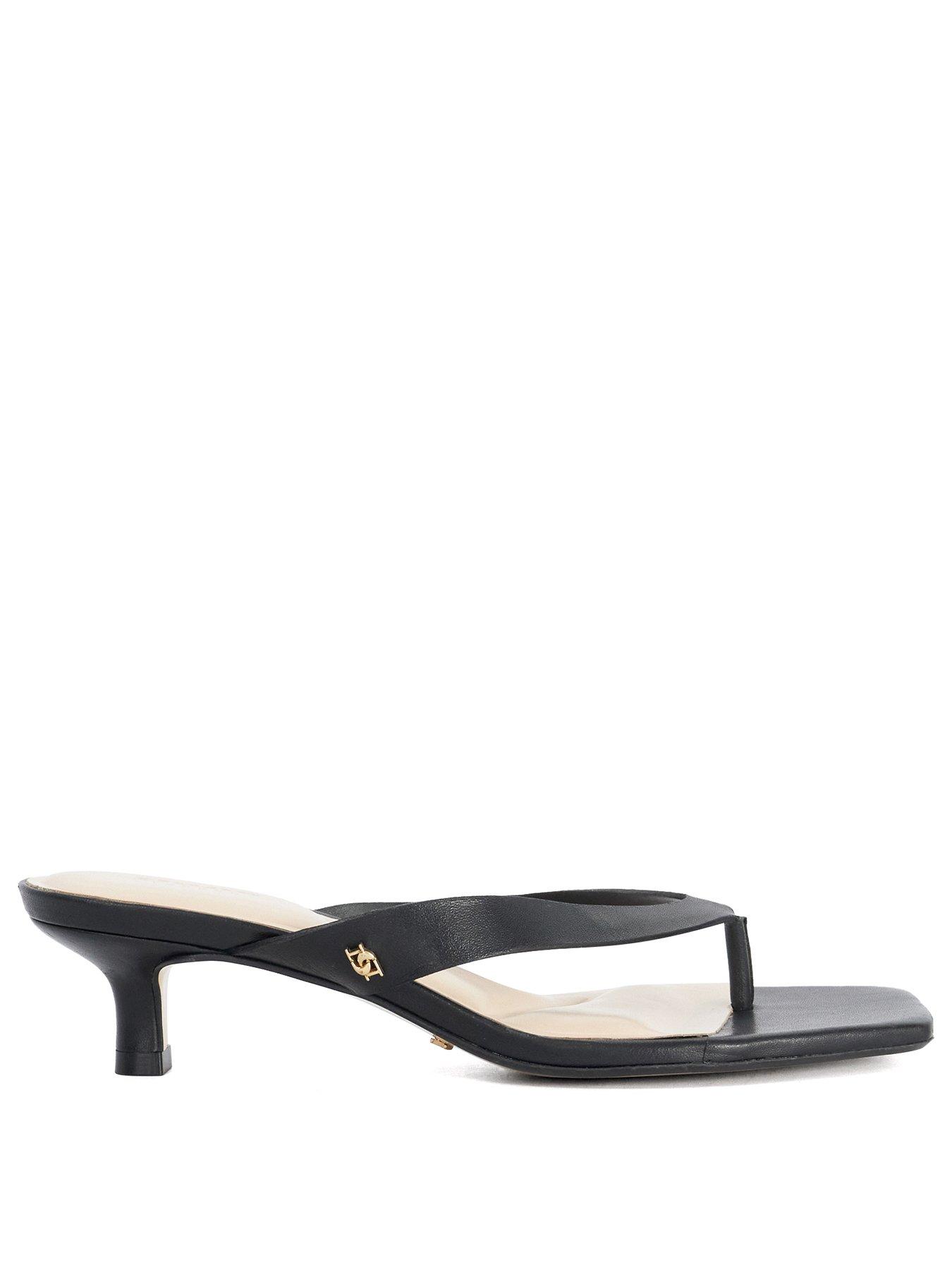 Image 2 of 6 of Dune London Manic Square Toe Kitten Heel Flip Flop Thong Sandals - Black
