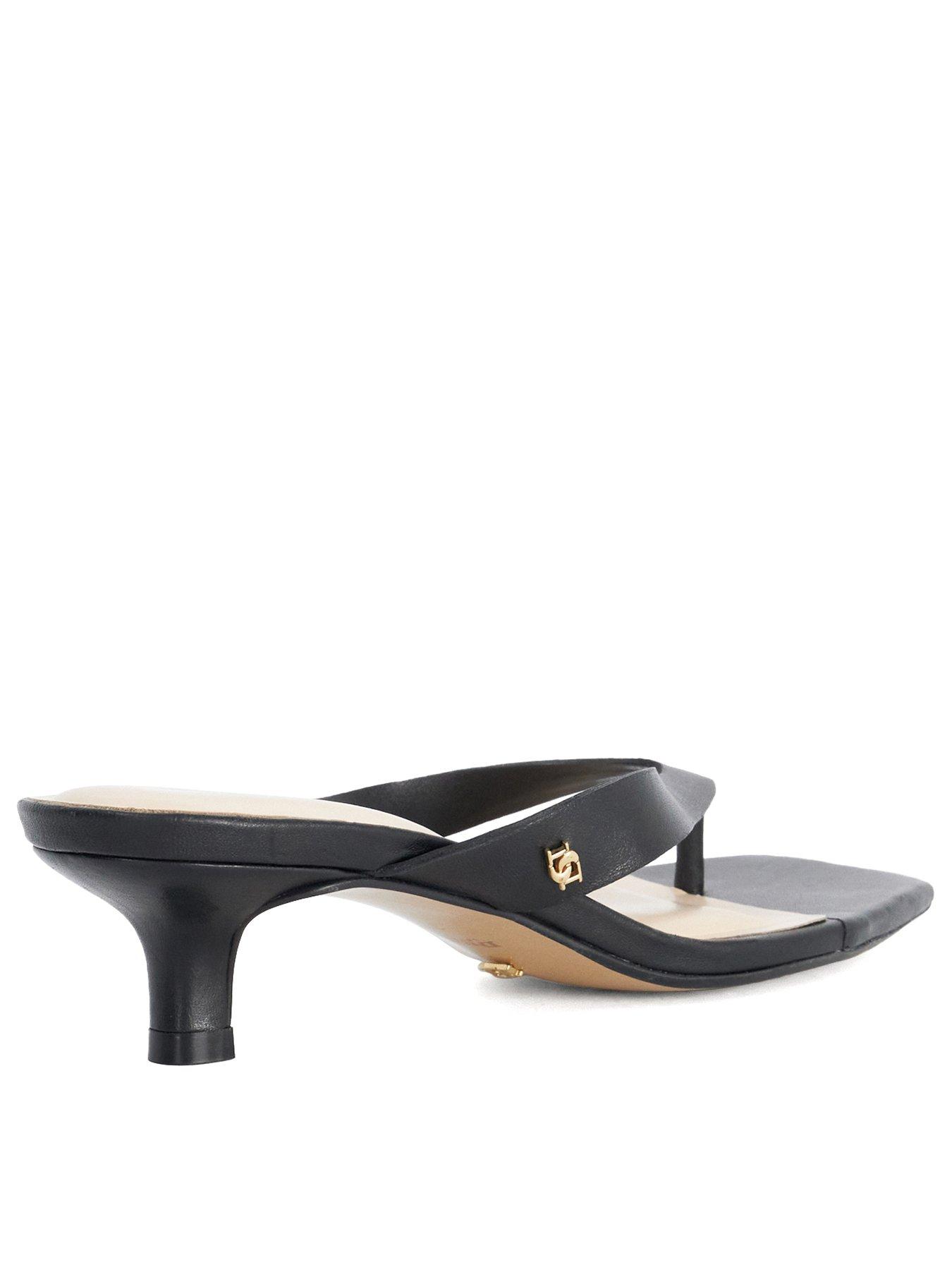 Image 3 of 6 of Dune London Manic Square Toe Kitten Heel Flip Flop Thong Sandals - Black
