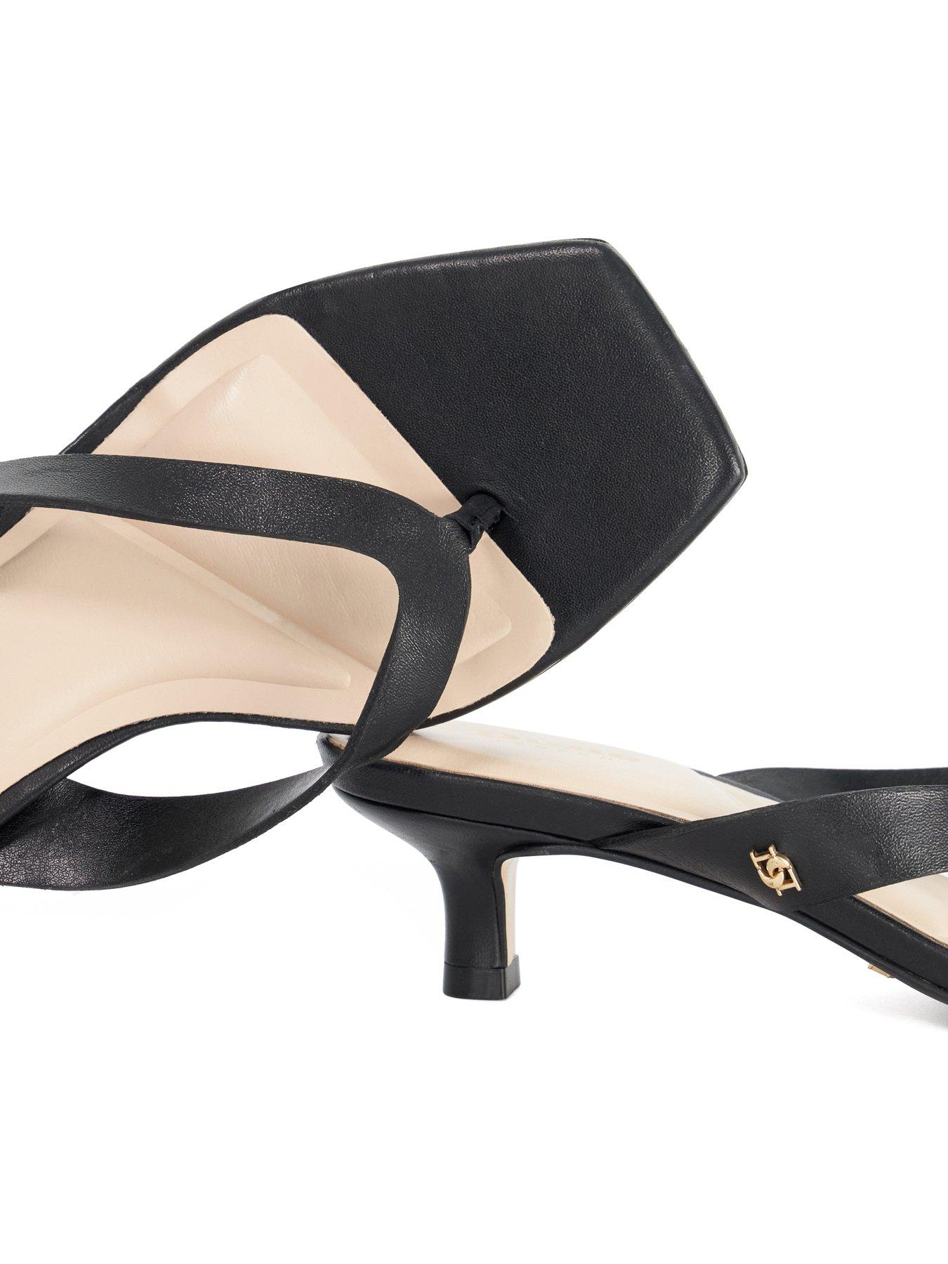 Image 6 of 6 of Dune London Manic Square Toe Kitten Heel Flip Flop Thong Sandals - Black