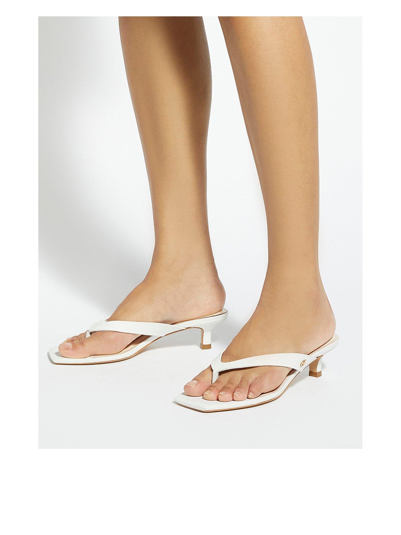 Dune London Square Toe Kitten Heel Thong Sandals - White