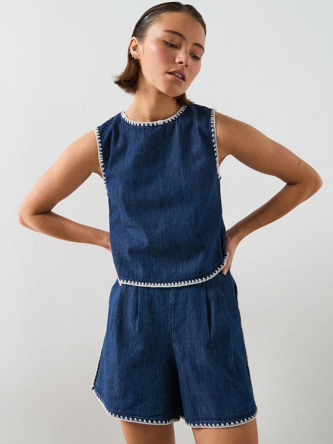 Mango Contrast Trim Co-Ord Denim Top - Blue