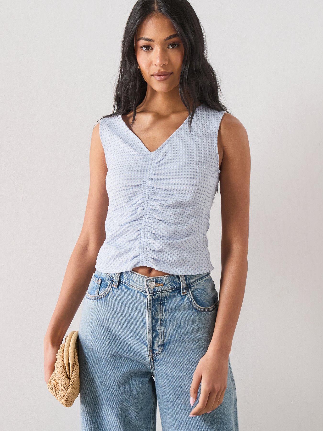 Mango Ruched Fitted Top - Blue