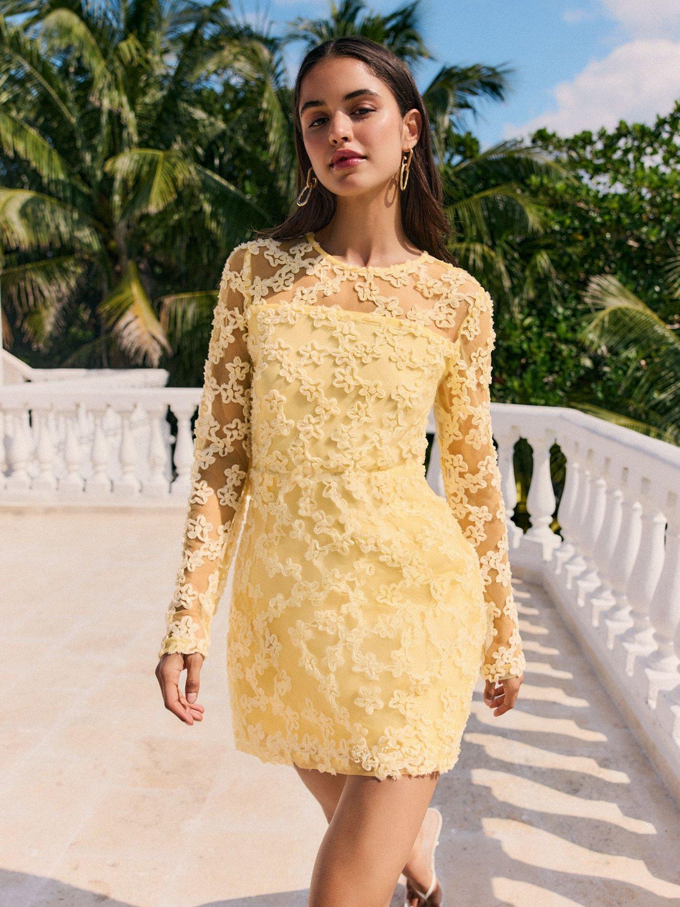 Friends Like These Yellow Lace Long Sleeve Mini Dress