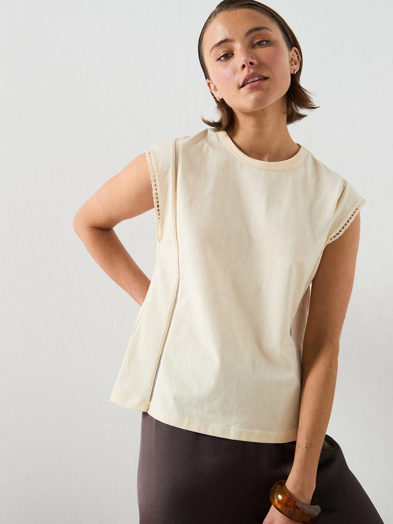 Mango Embroidered Cutwork Cotton T-Shirt - Cream