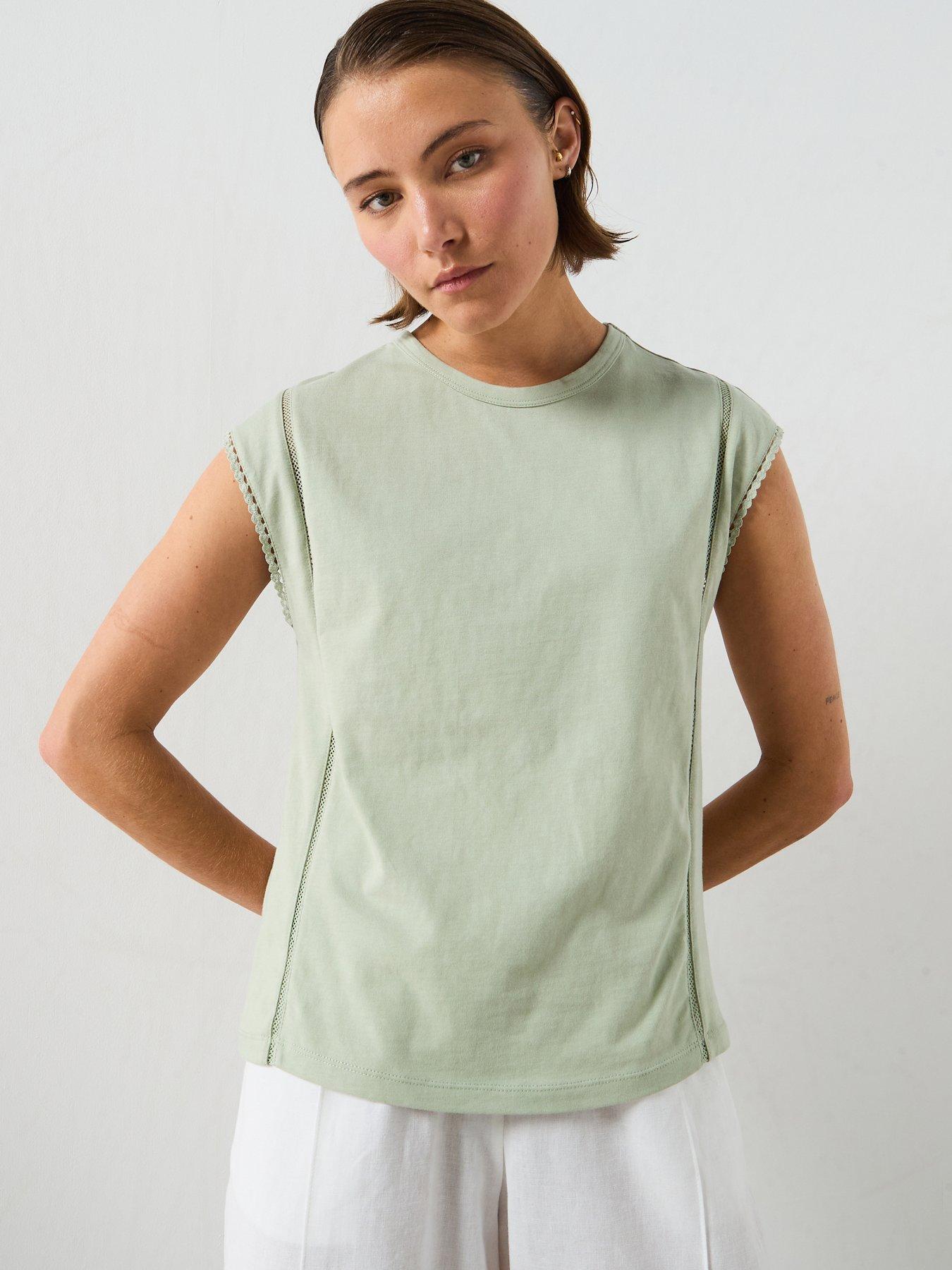 Mango Embroidered Cutwork Cotton T-Shirt - Green
